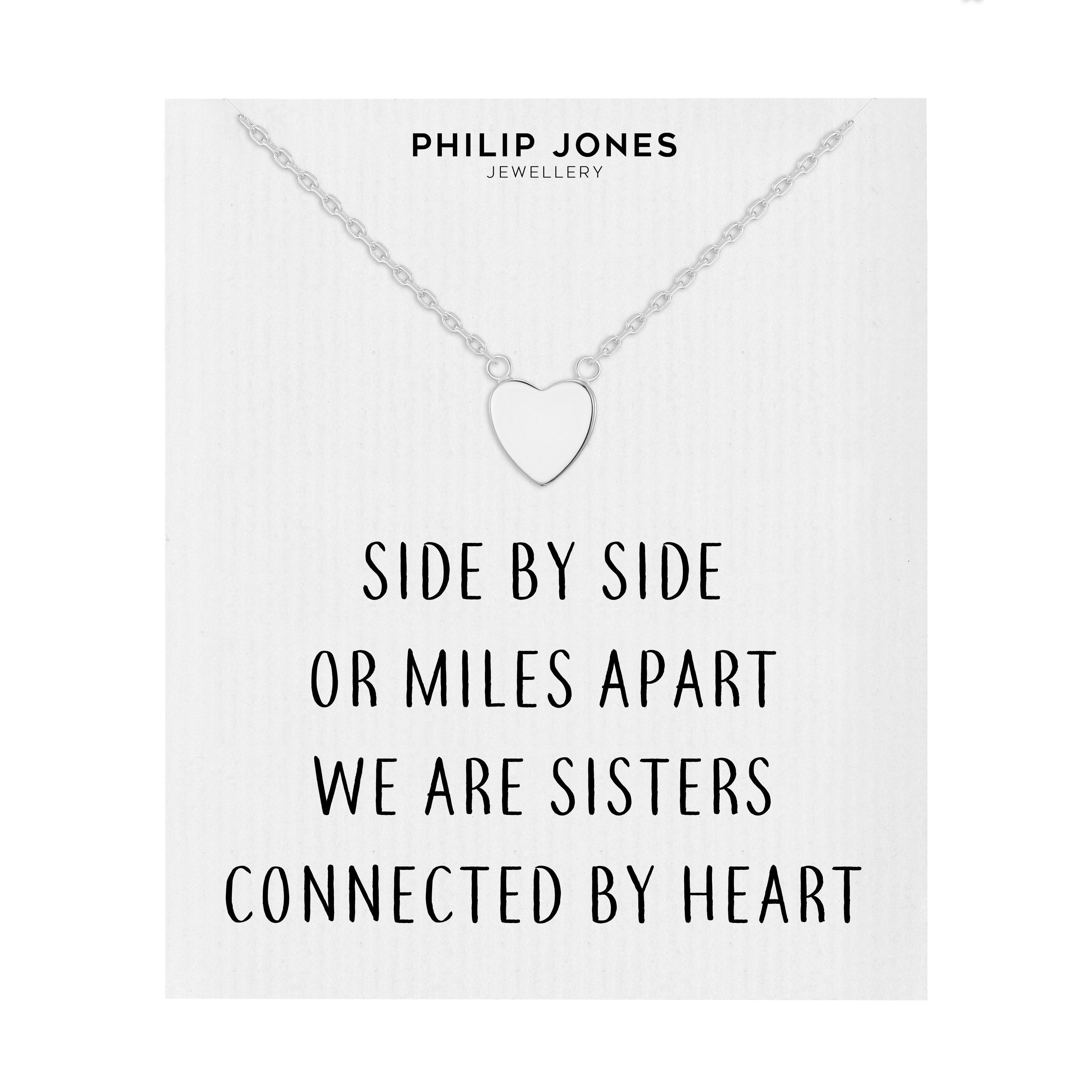 Silver Plated Sister Heart Necklace with Quote Card by Philip Jones Jewellery