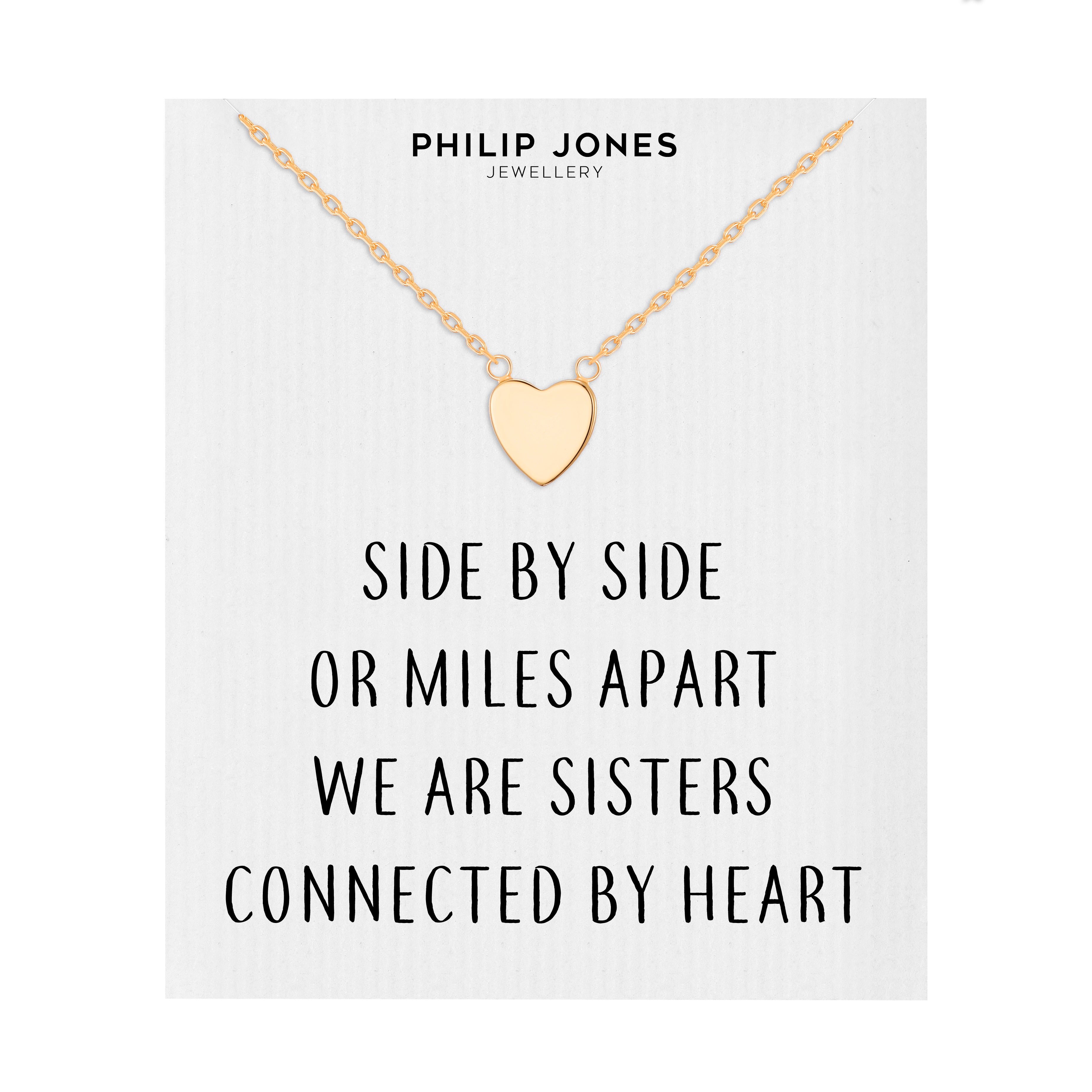 Gold Plated Sister Heart Necklace with Quote Card by Philip Jones Jewellery