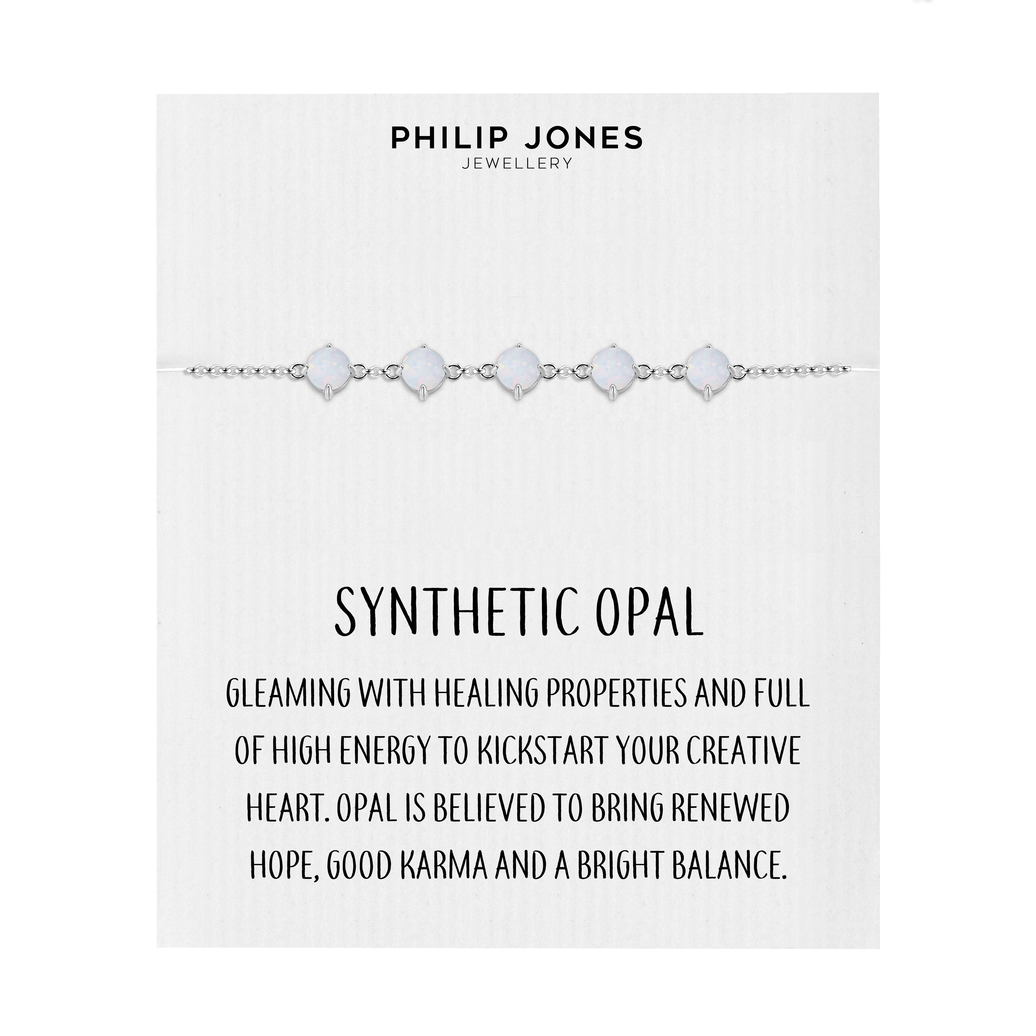 Synthetic White Opal Gemstone Bracelet with Quote Card by Philip Jones Jewellery
