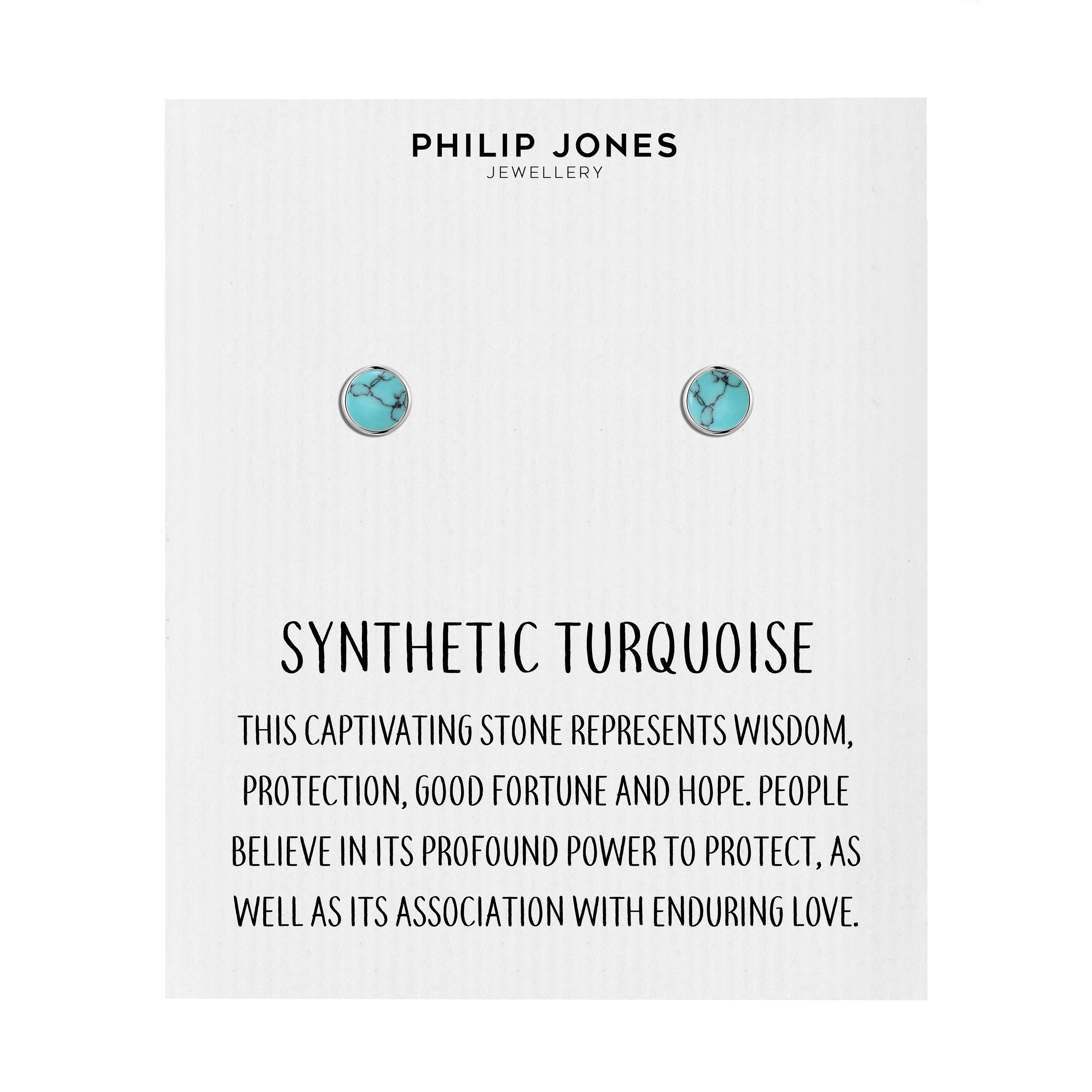 Synthetic Turquoise Stud Earrings with Quote Card by Philip Jones Jewellery