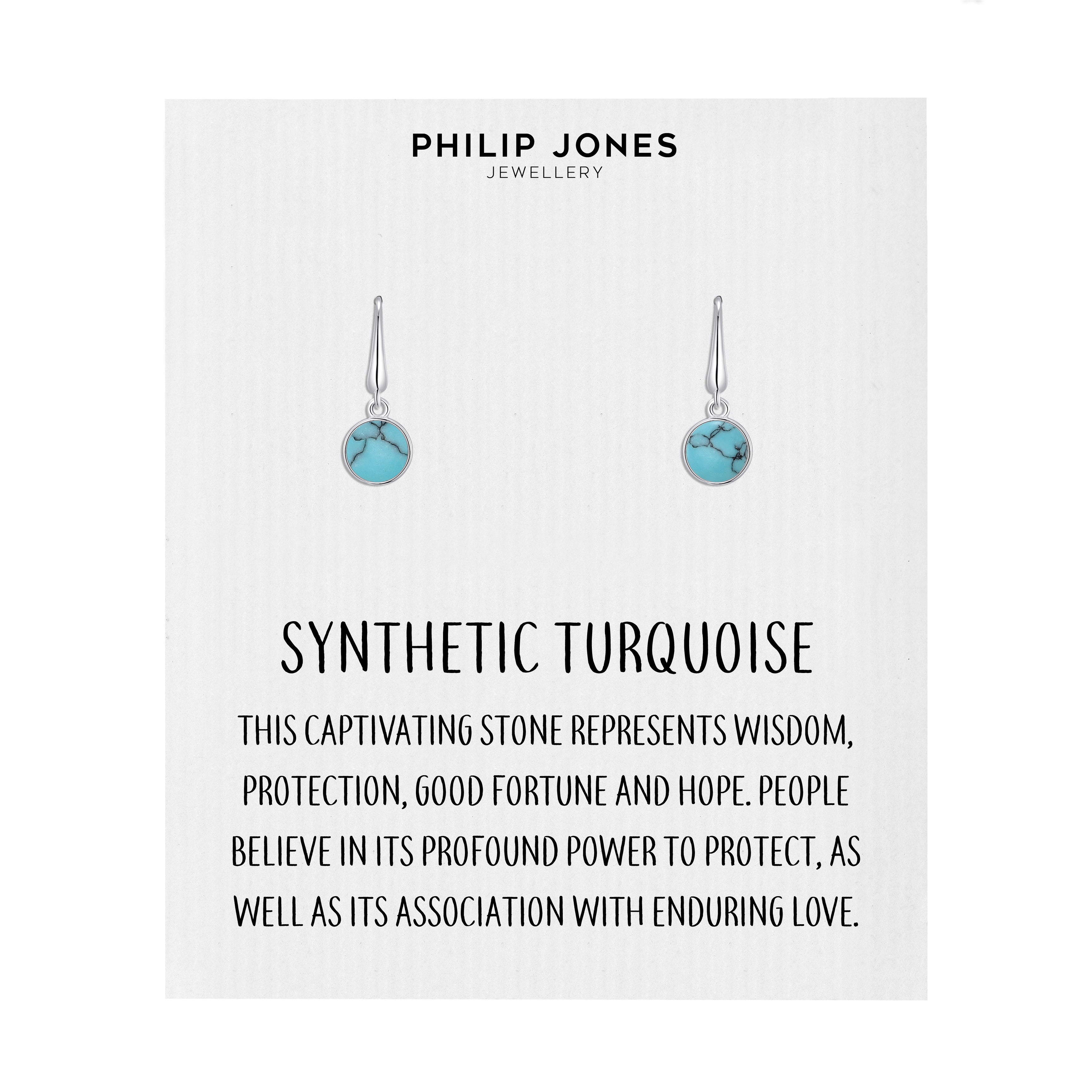 Synthetic Turquoise Drop Earrings with Quote Card by Philip Jones Jewellery