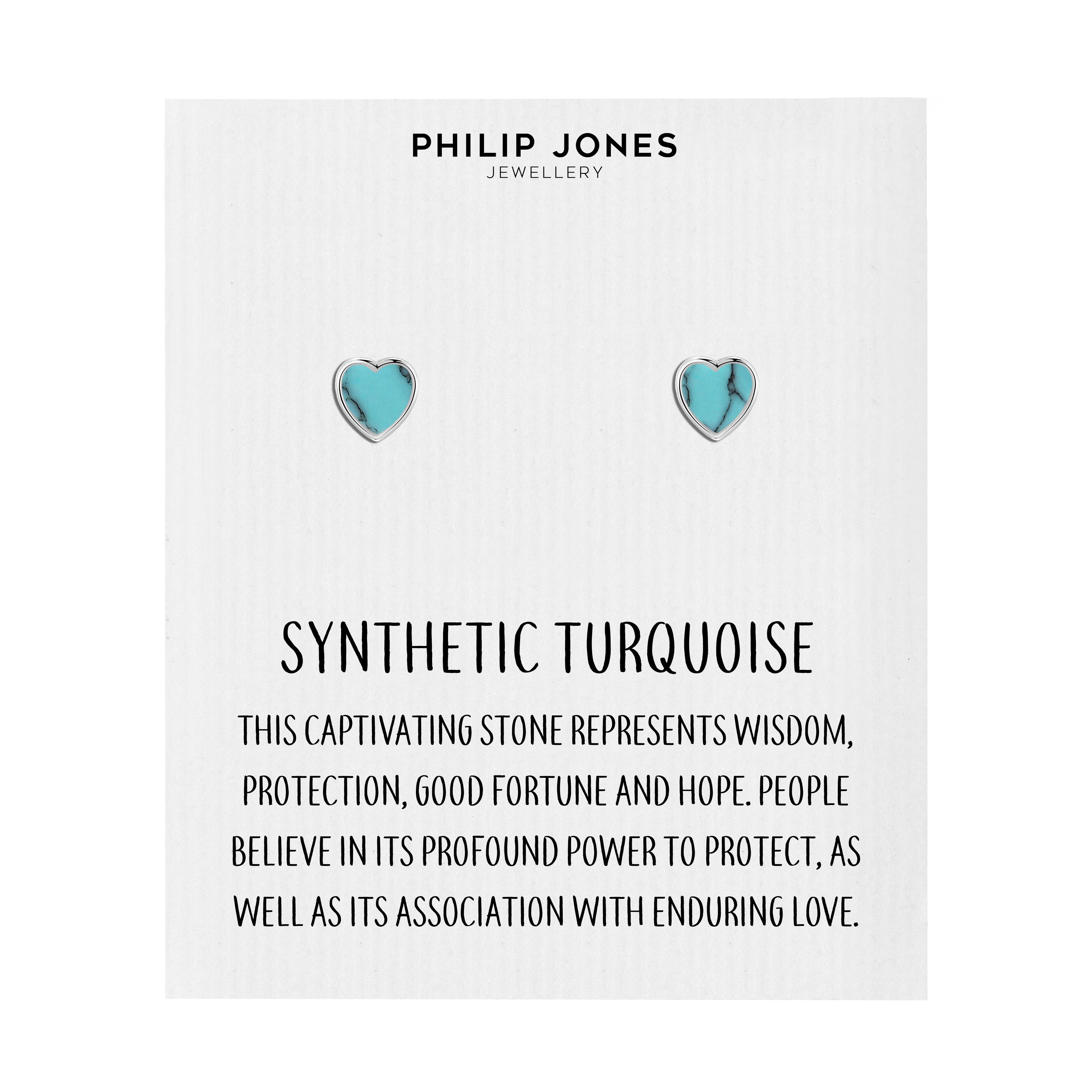 Synthetic Turquoise Heart Stud Earrings with Quote Card by Philip Jones Jewellery
