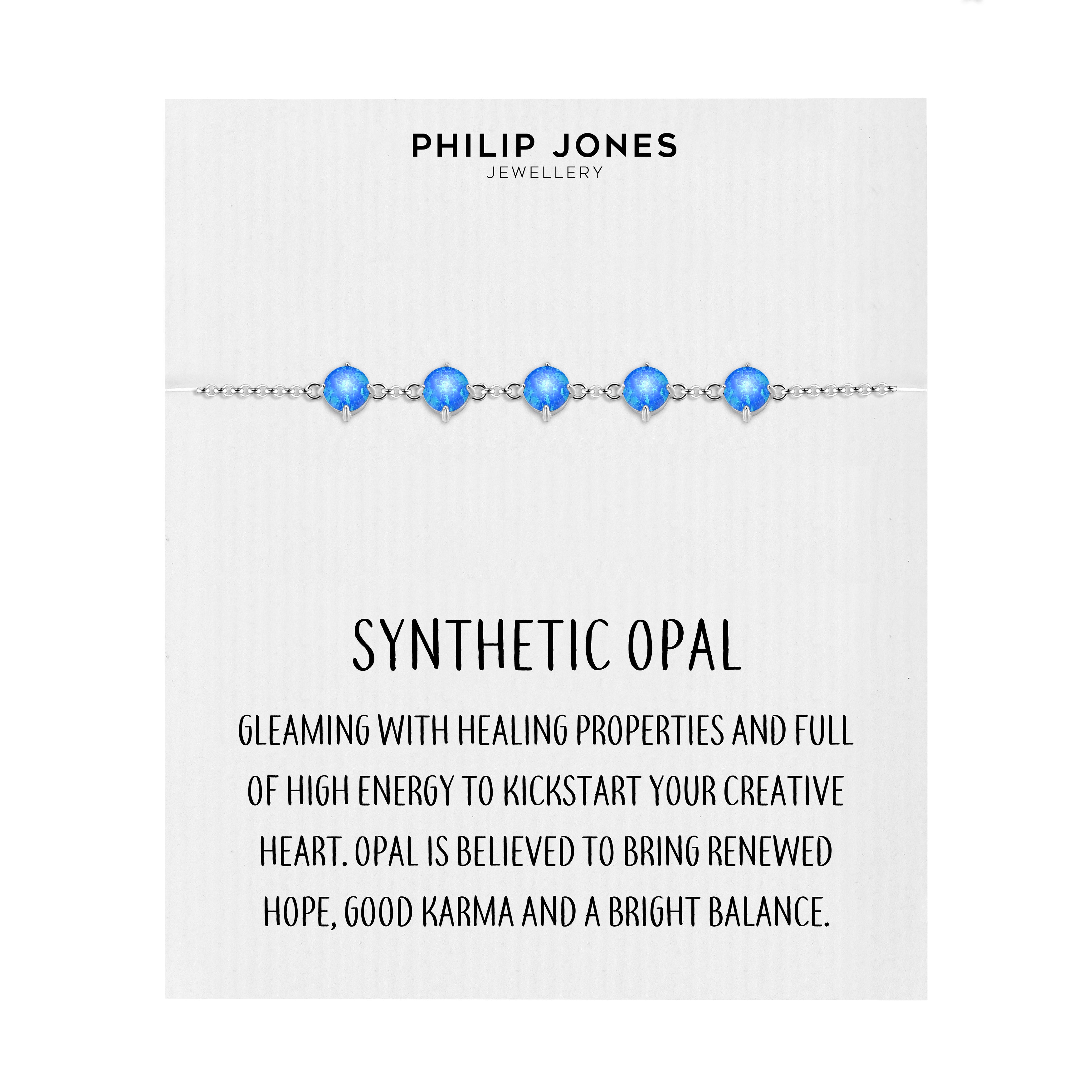 Synthetic Blue Opal Gemstone Bracelet with Quote Card by Philip Jones Jewellery
