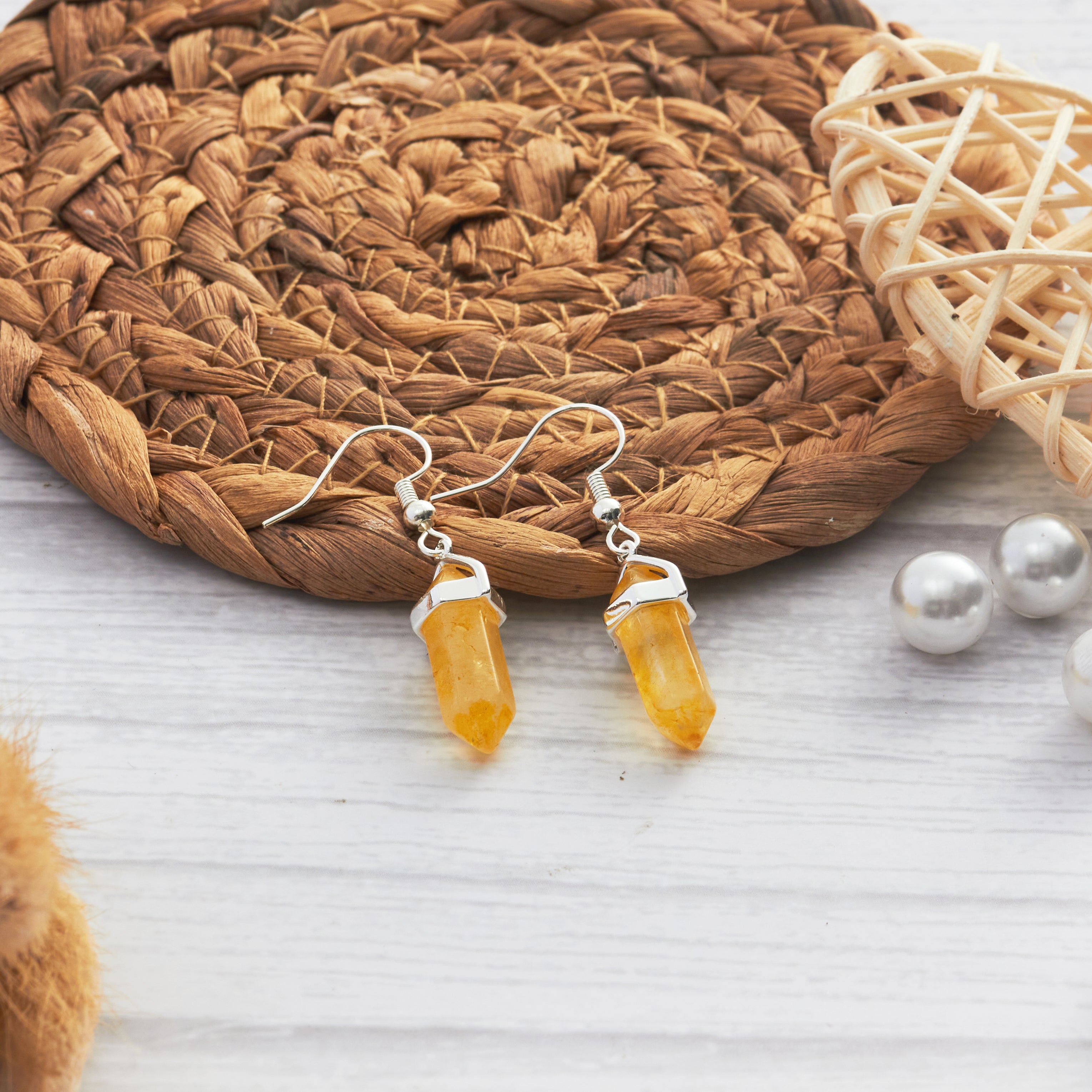 Yellow Quartz Gemstone Drop Earrings with Quote Card
