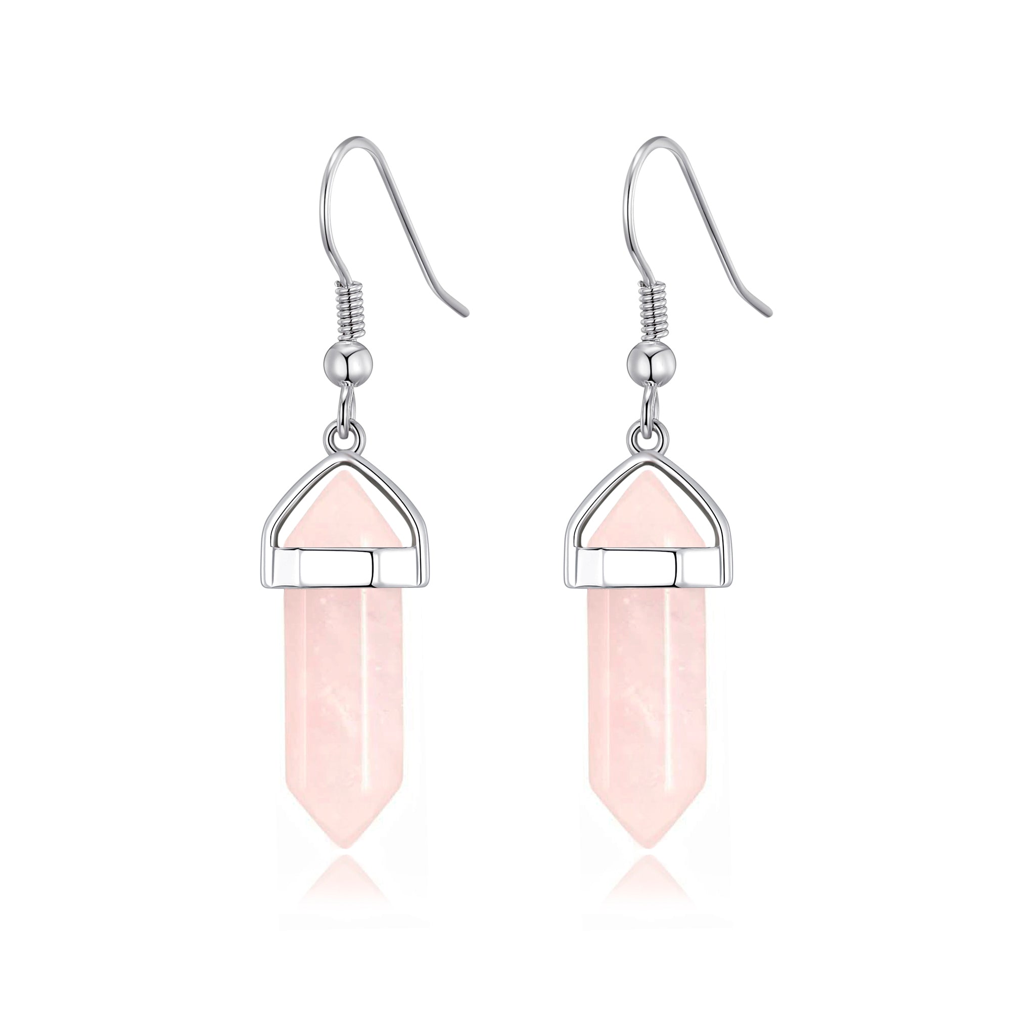 Rose Quartz Gemstone Drop Earrings with Quote Card