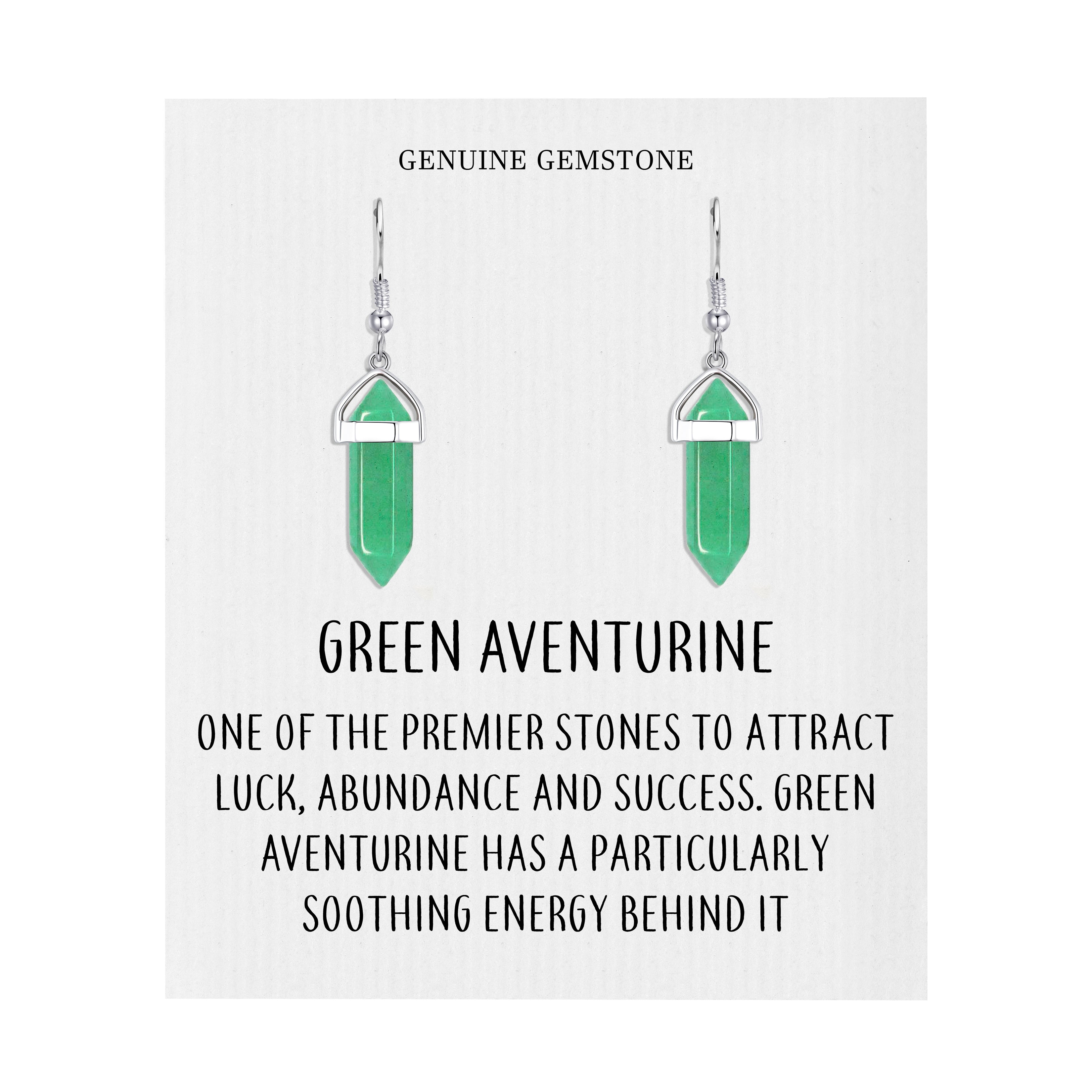 Green Aventurine Gemstone Drop Earrings with Quote Card by Philip Jones Jewellery