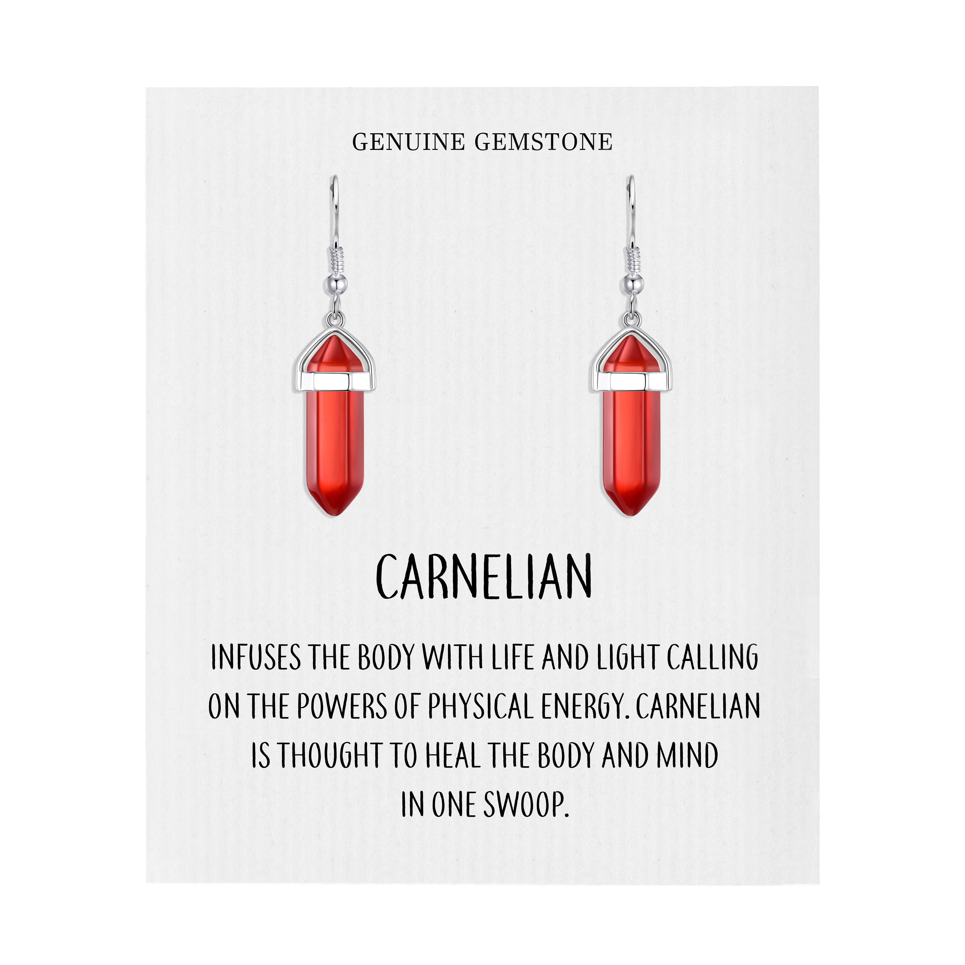 Carnelian Gemstone Drop Earrings with Quote Card by Philip Jones Jewellery