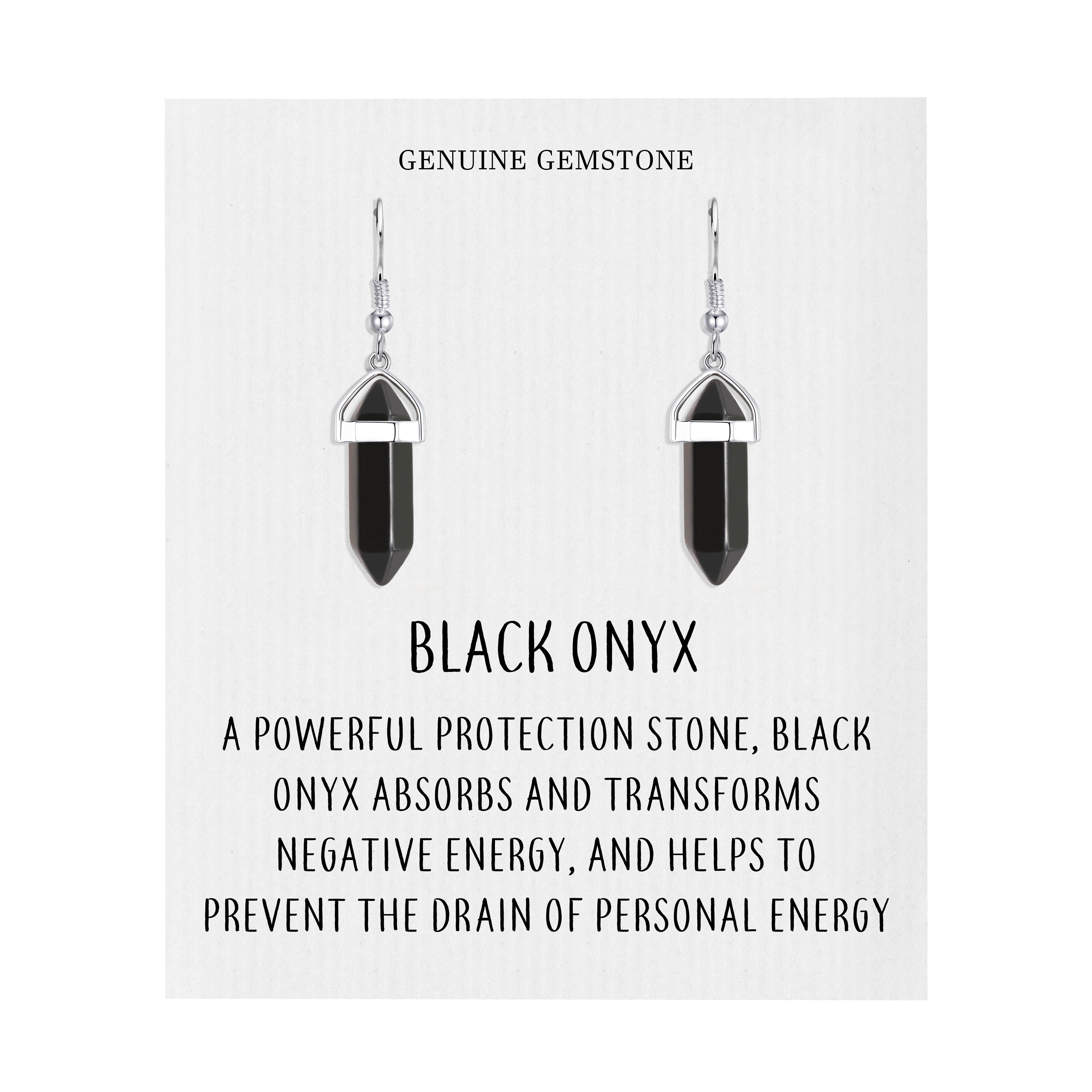 Black Onyx Gemstone Drop Earrings with Quote Card by Philip Jones Jewellery