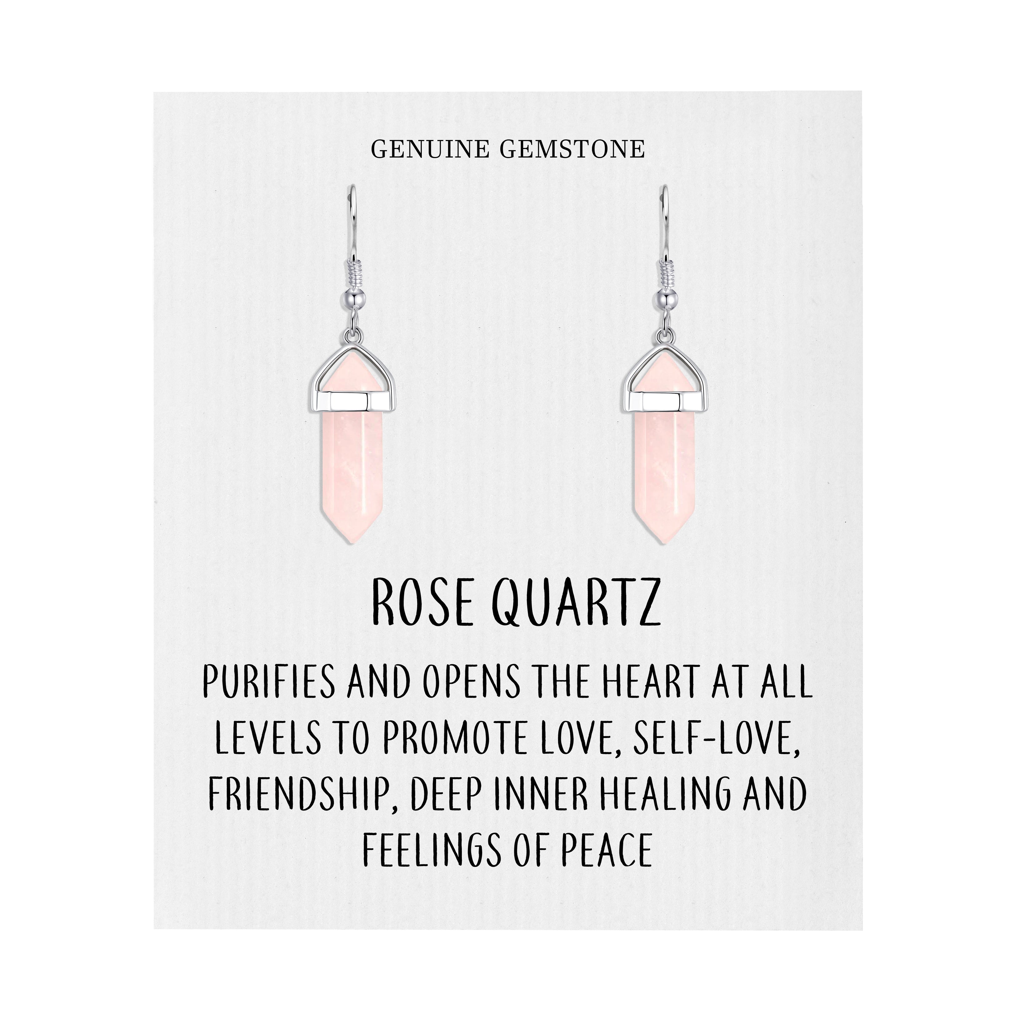 Rose Quartz Gemstone Drop Earrings with Quote Card by Philip Jones Jewellery