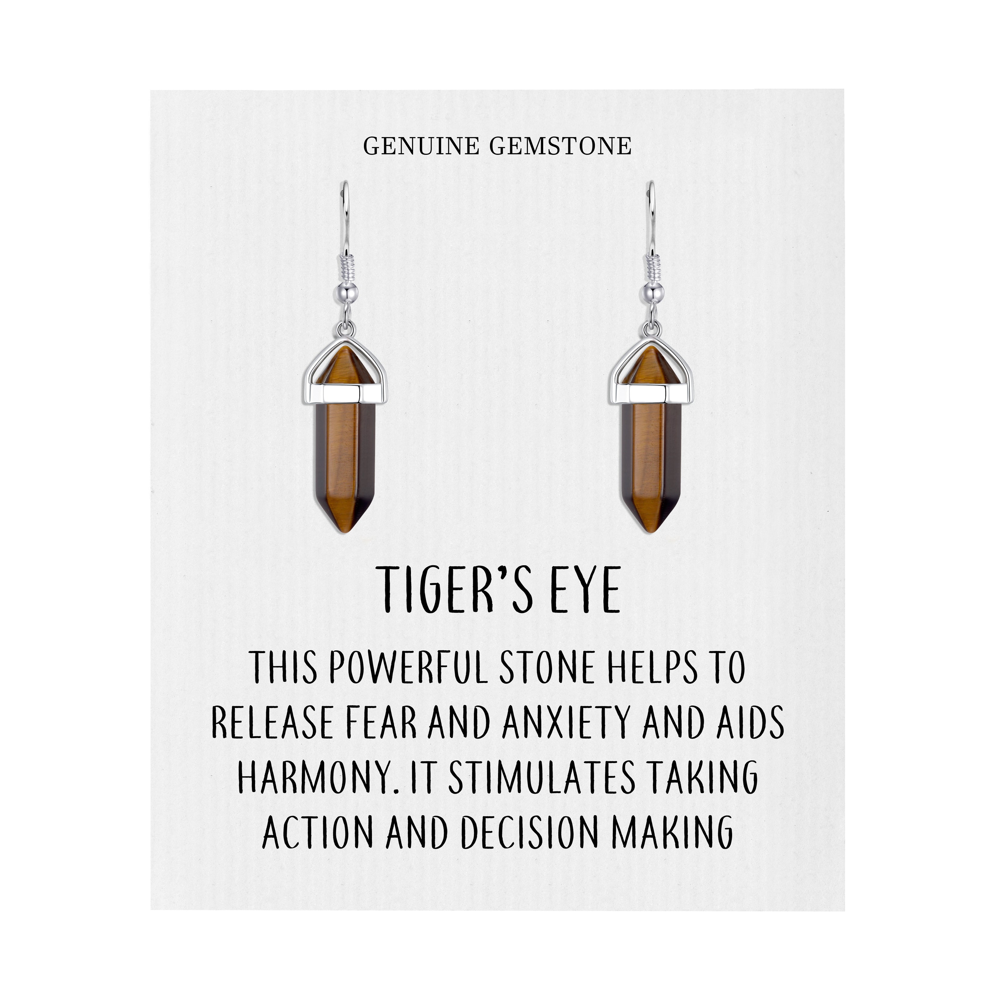 Tigers Eye Gemstone Drop Earrings with Quote Card