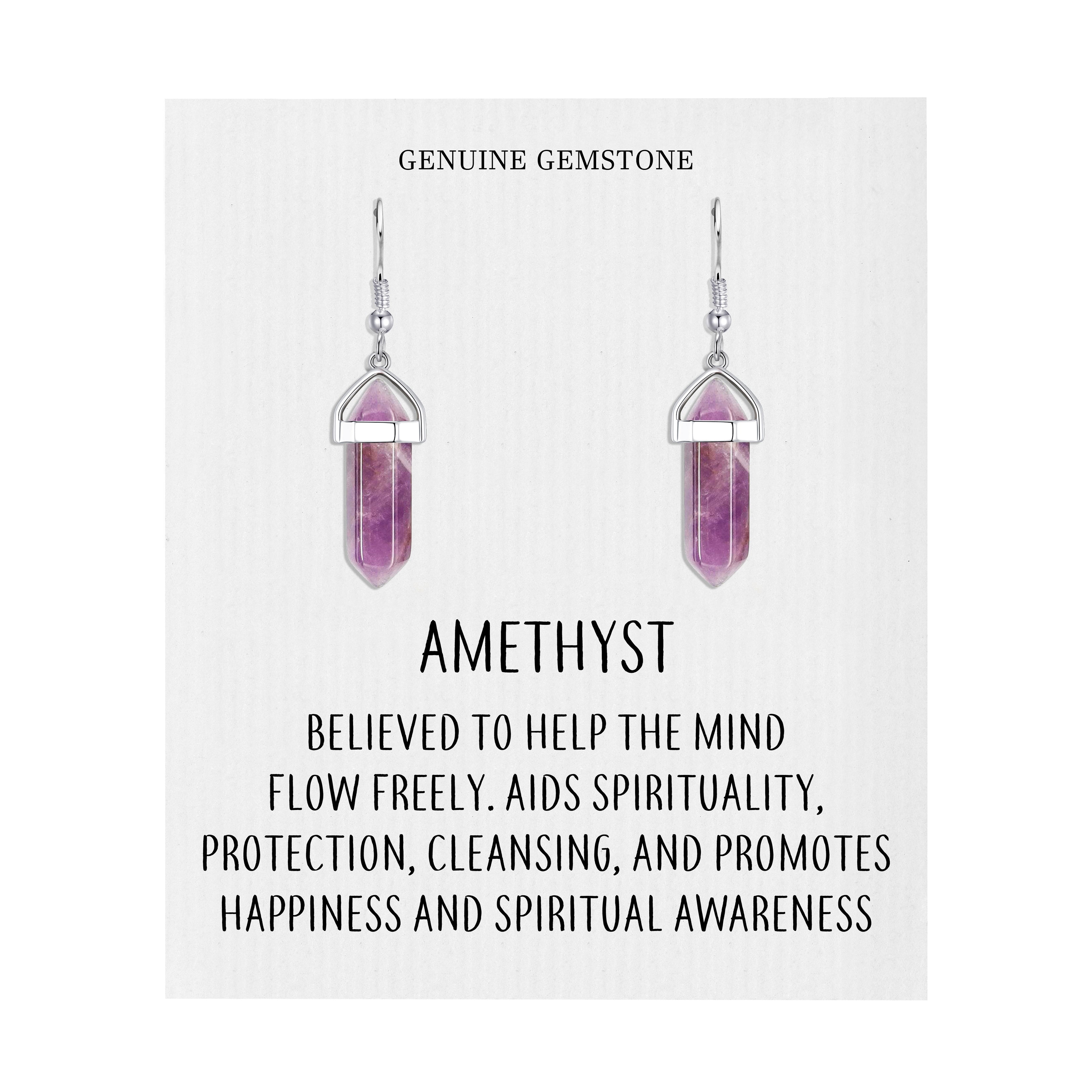 Amethyst Gemstone Drop Earrings with Quote Card by Philip Jones Jewellery