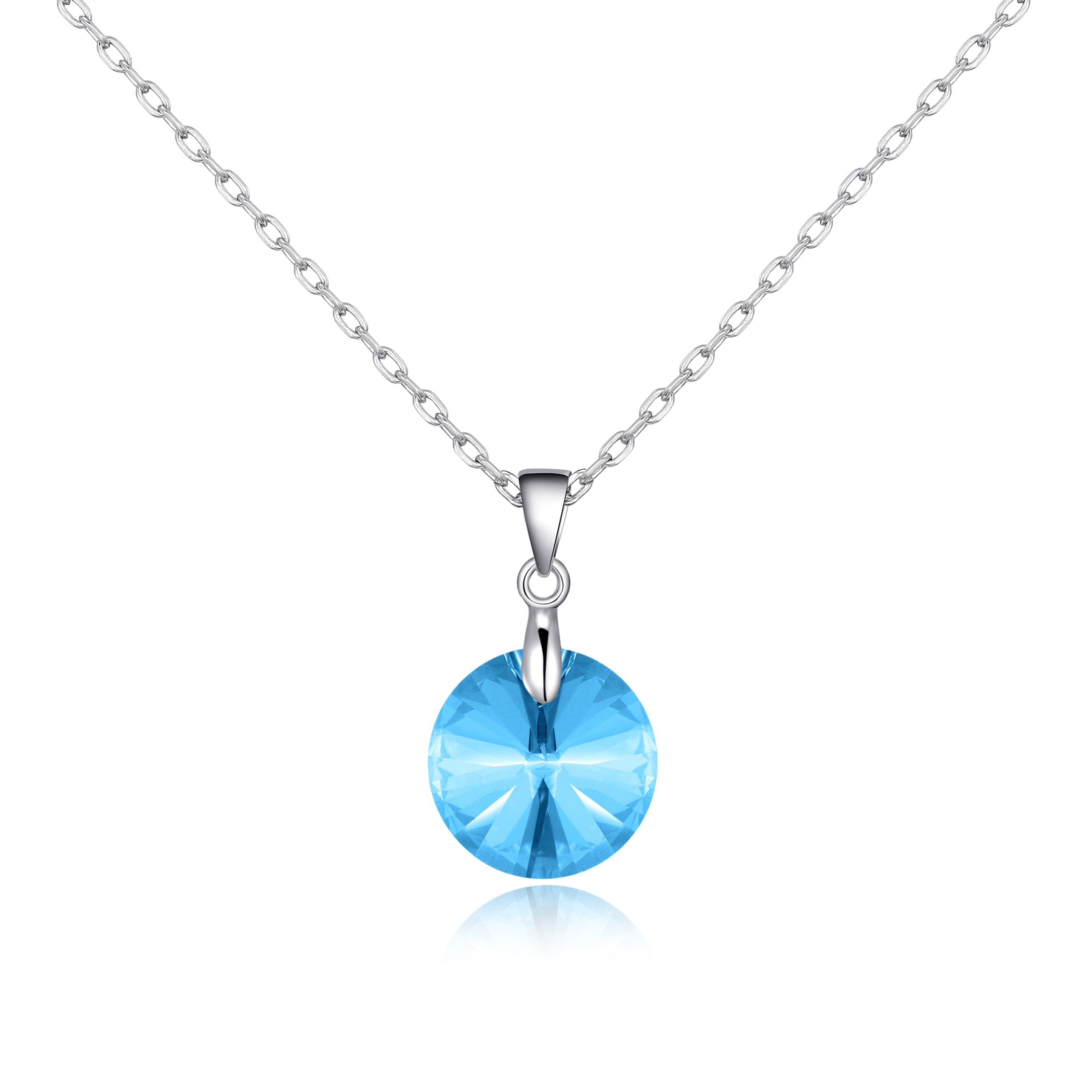 Sterling Silver Aquamarine Necklace Created with Zircondia® Crystals by Philip Jones Jewellery