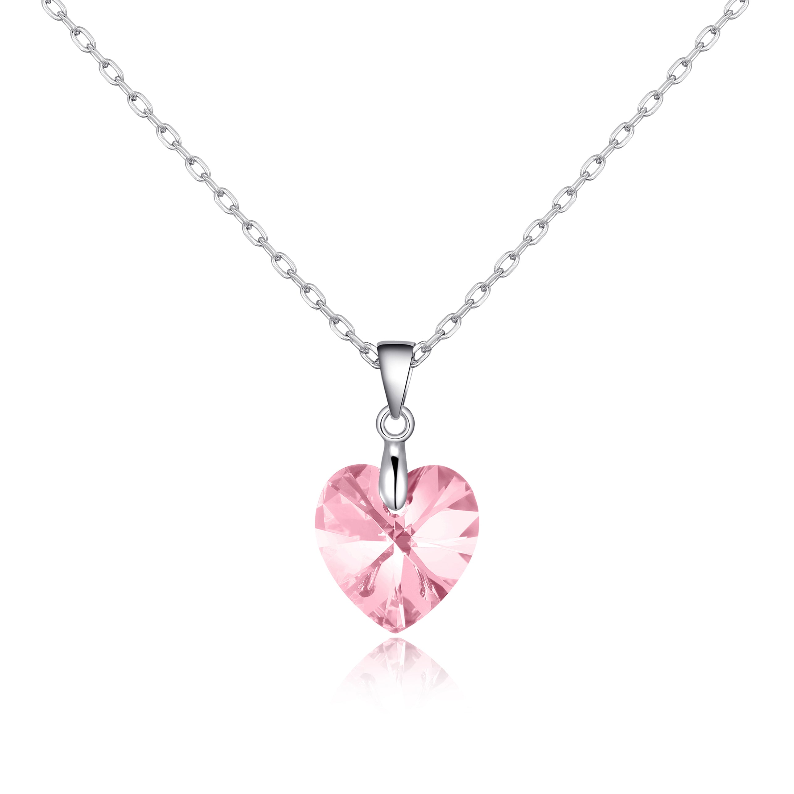 Sterling Silver Light Rose Heart Necklace Created with Zircondia® Crystals by Philip Jones Jewellery