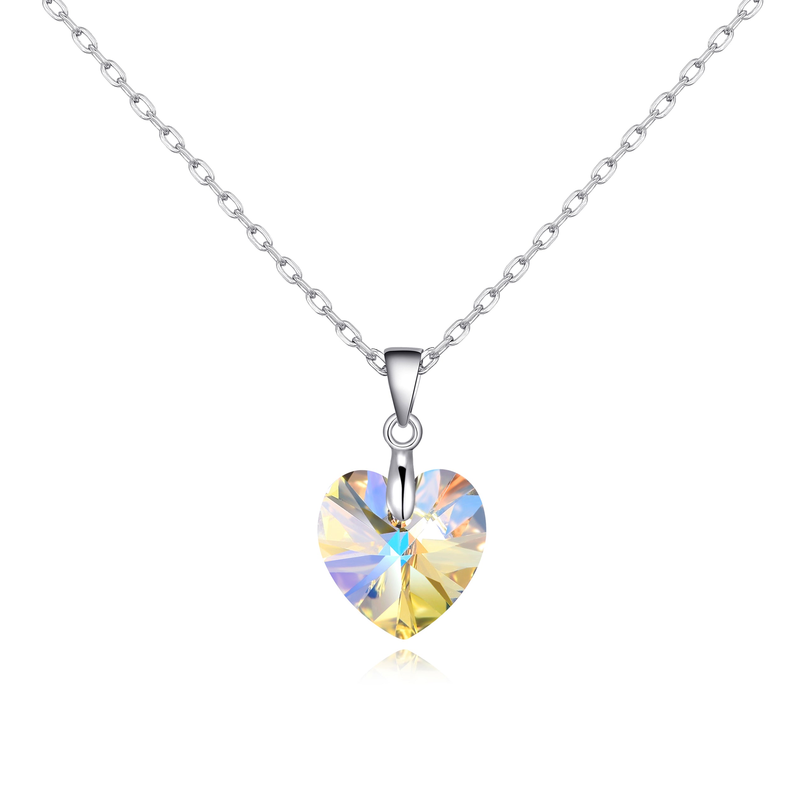Sterling Silver Aurora Borealis Heart Necklace Created with Zircondia® Crystals by Philip Jones Jewellery