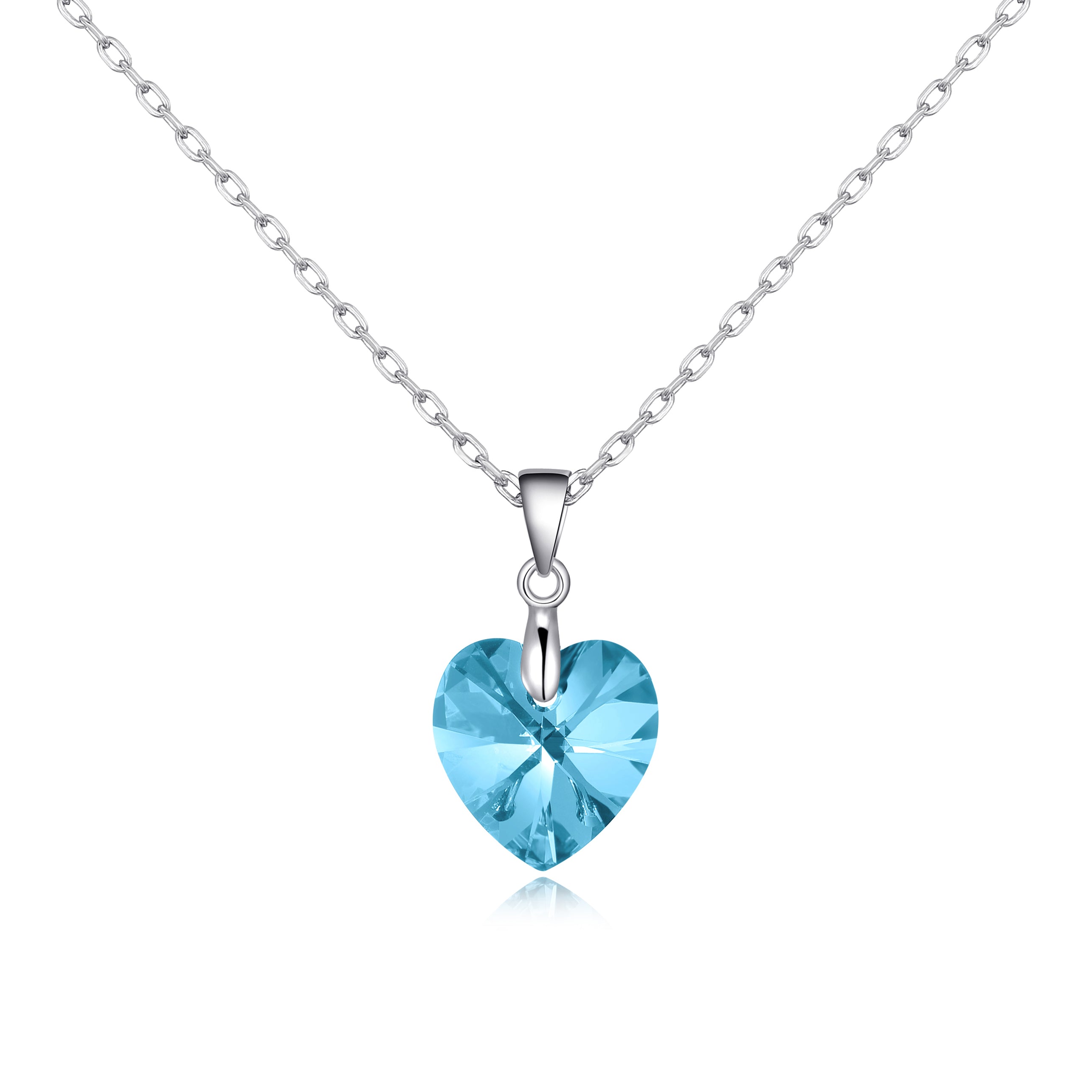 Sterling Silver Aquamarine Heart Necklace Created with Zircondia® Crystals by Philip Jones Jewellery