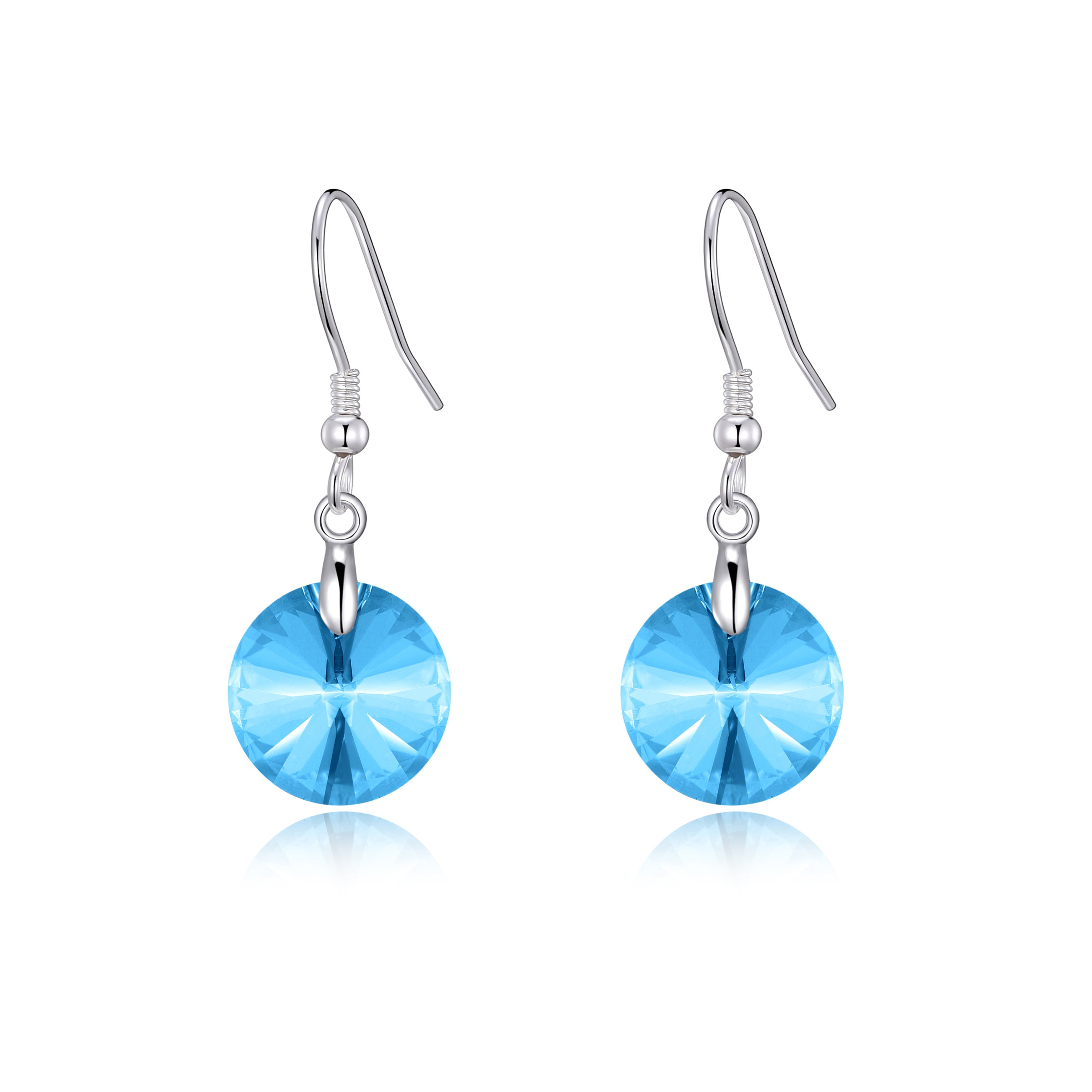 Sterling Silver Aquamarine Earrings Created with Zircondia® Crystals by Philip Jones Jewellery
