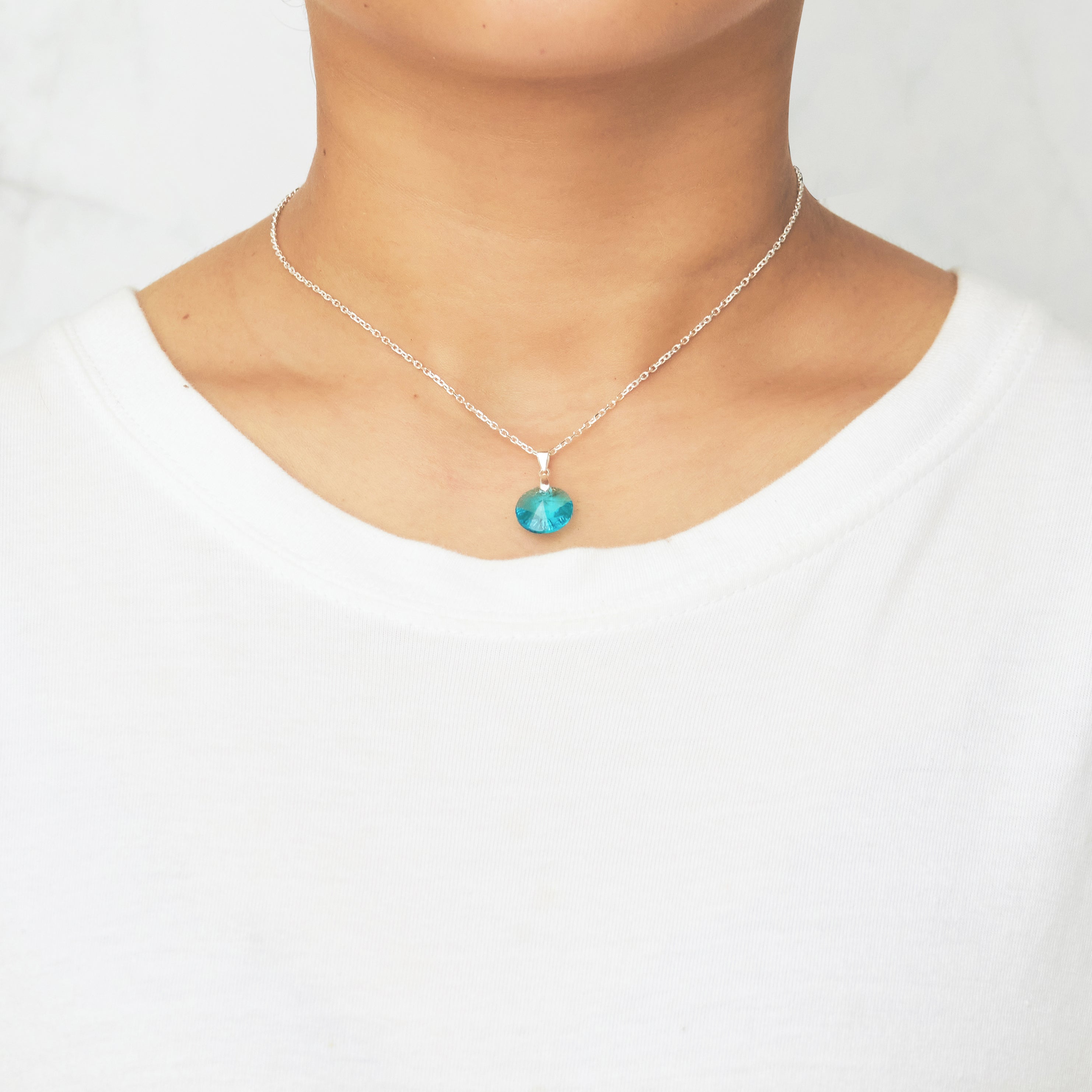Sterling Silver Aquamarine Necklace Created with Zircondia® Crystals