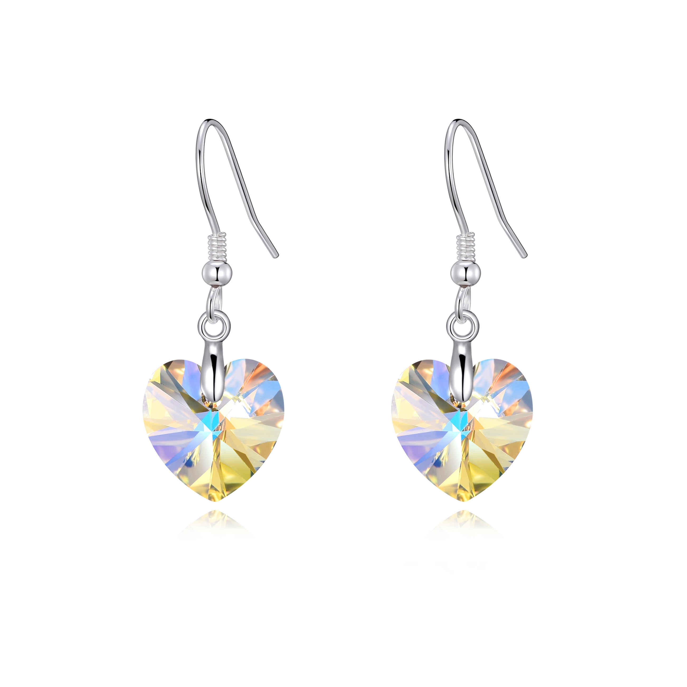 Sterling Silver Aurora Borealis Heart Earrings Created with Zircondia® Crystals by Philip Jones Jewellery