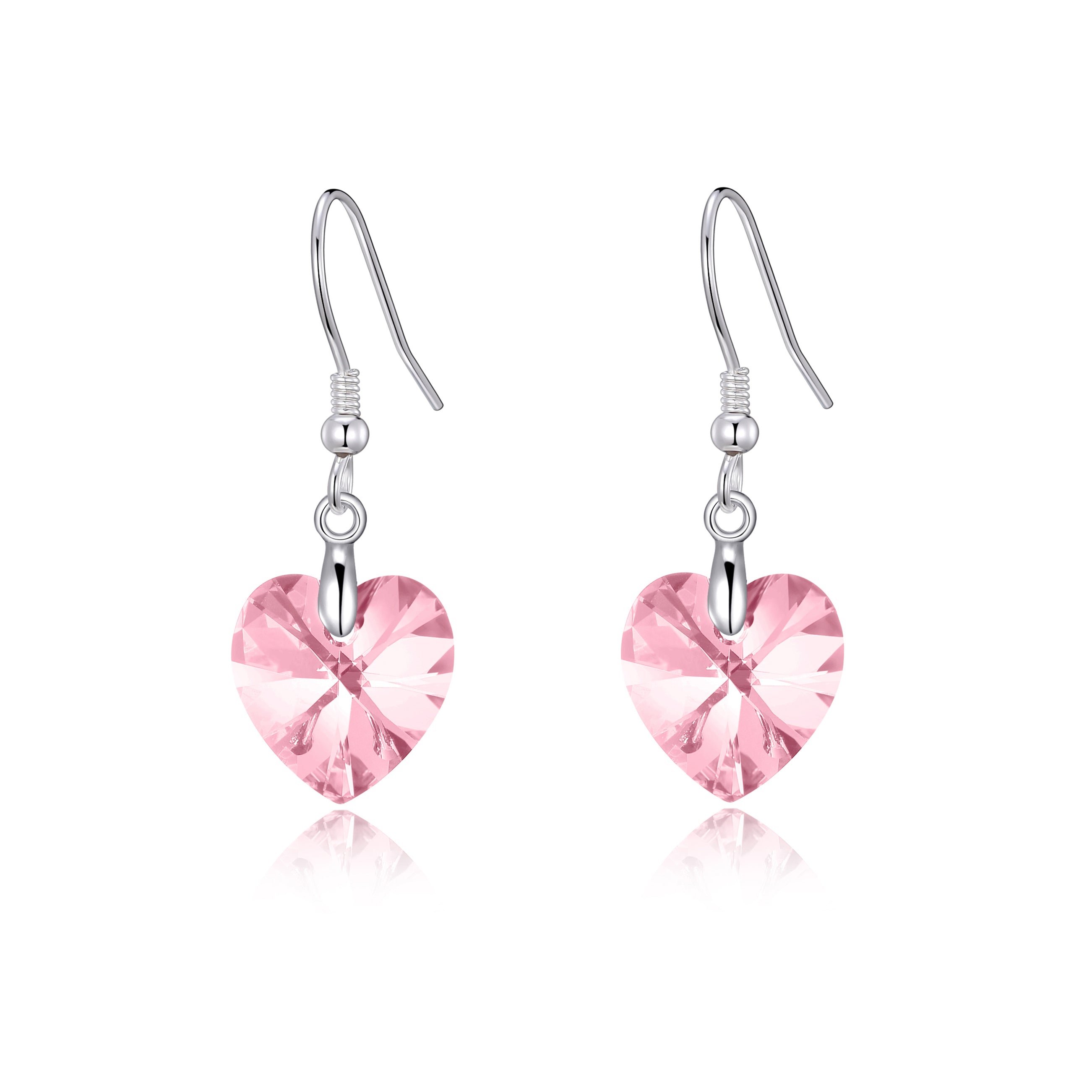 Sterling Silver Light Rose Heart Earrings Created with Zircondia® Crystals by Philip Jones Jewellery