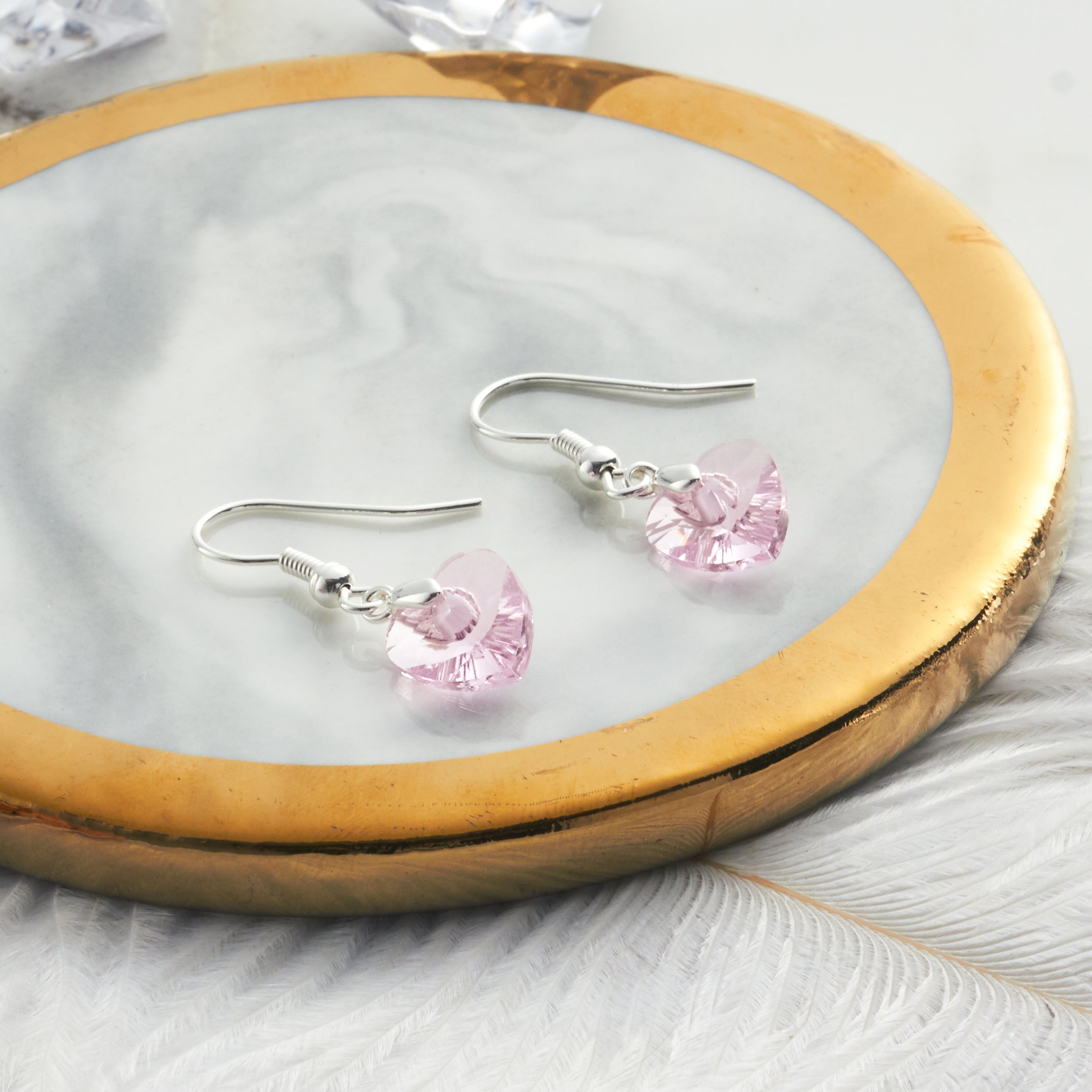 Sterling Silver Light Rose Heart Earrings Created with Zircondia® Crystals