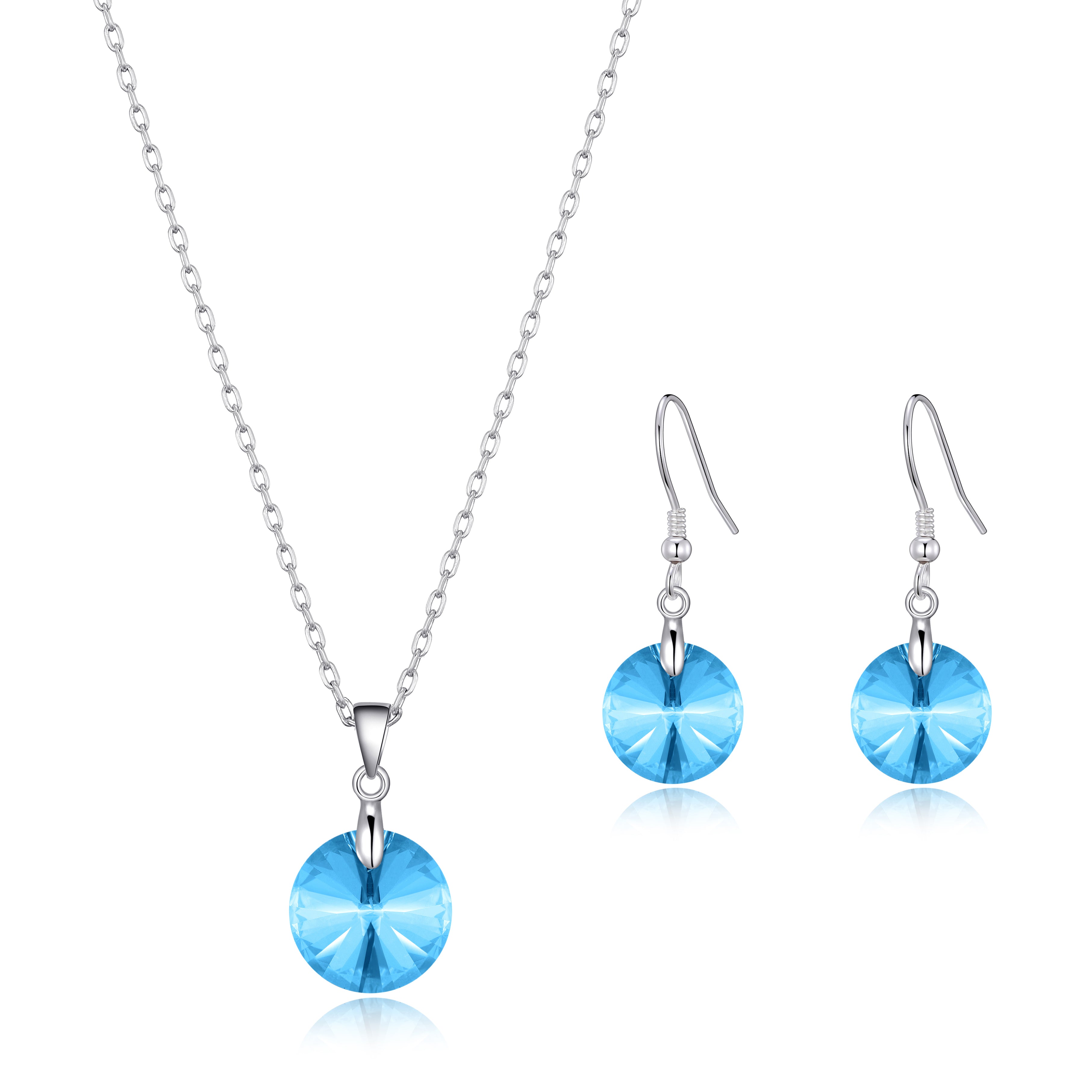 Sterling Silver Aquamarine Set Created with Zircondia® Crystals