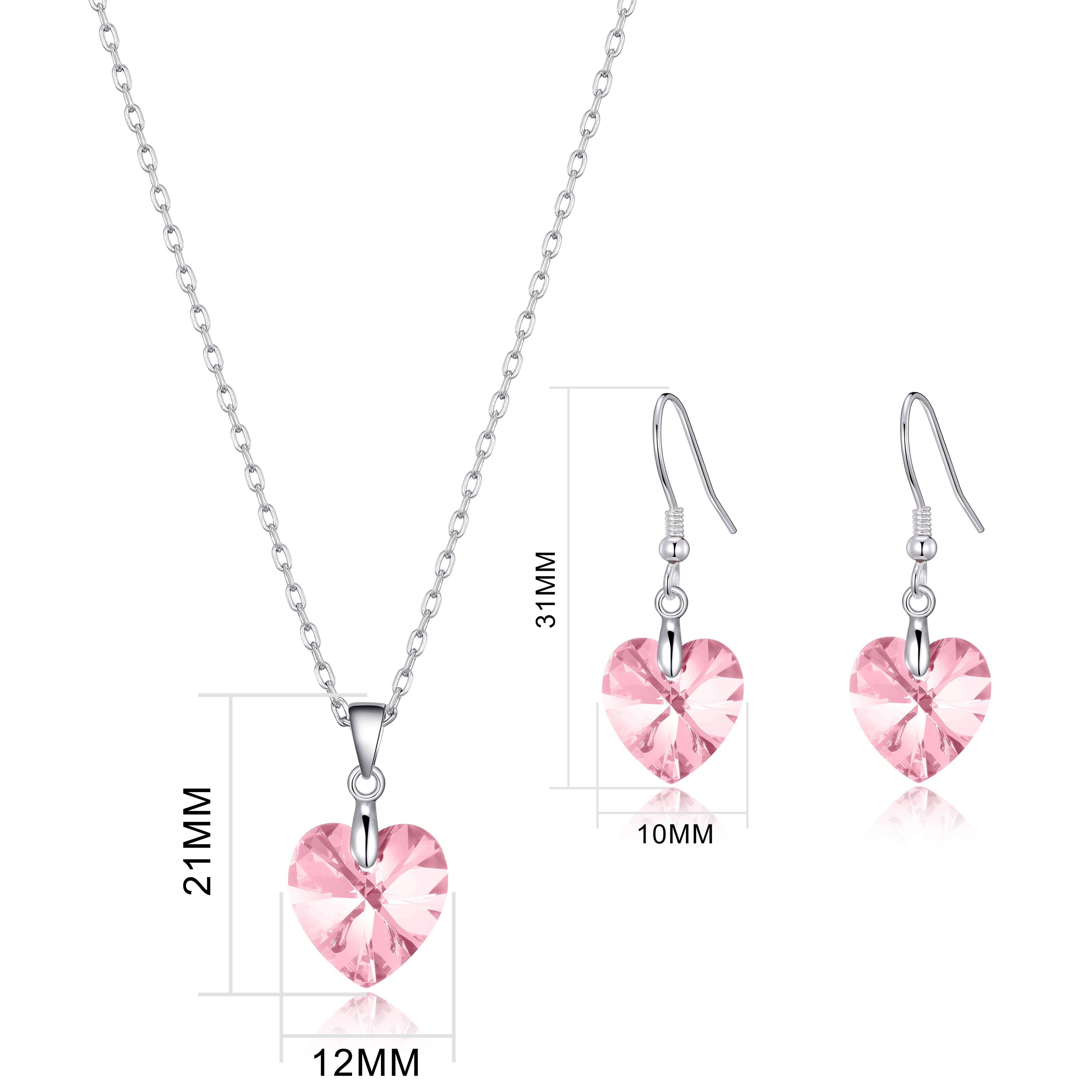 Sterling Silver Light Rose Heart Set Created with Zircondia® Crystals