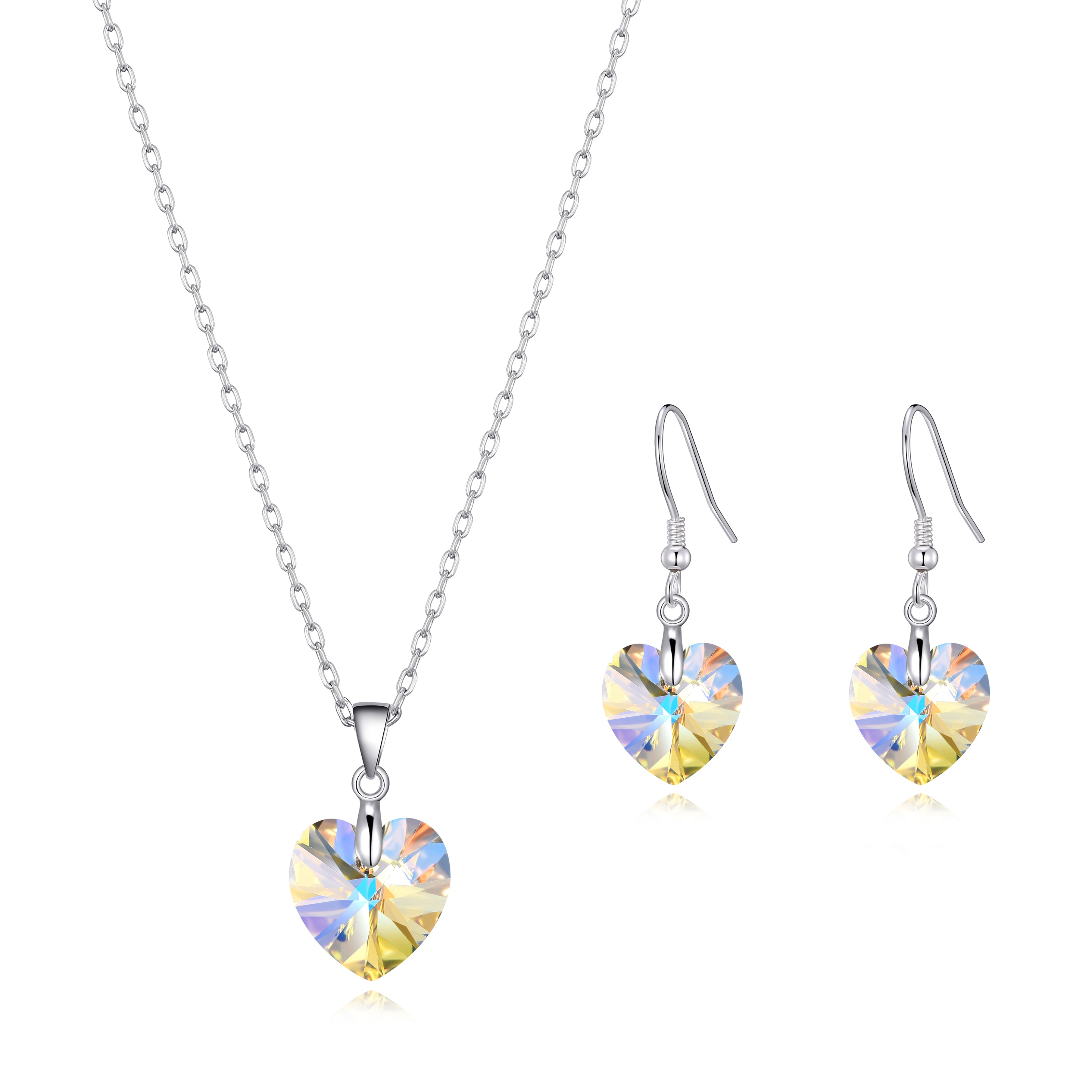 Sterling Silver Aurora Borealis Heart Set Created with Zircondia® Crystals by Philip Jones Jewellery