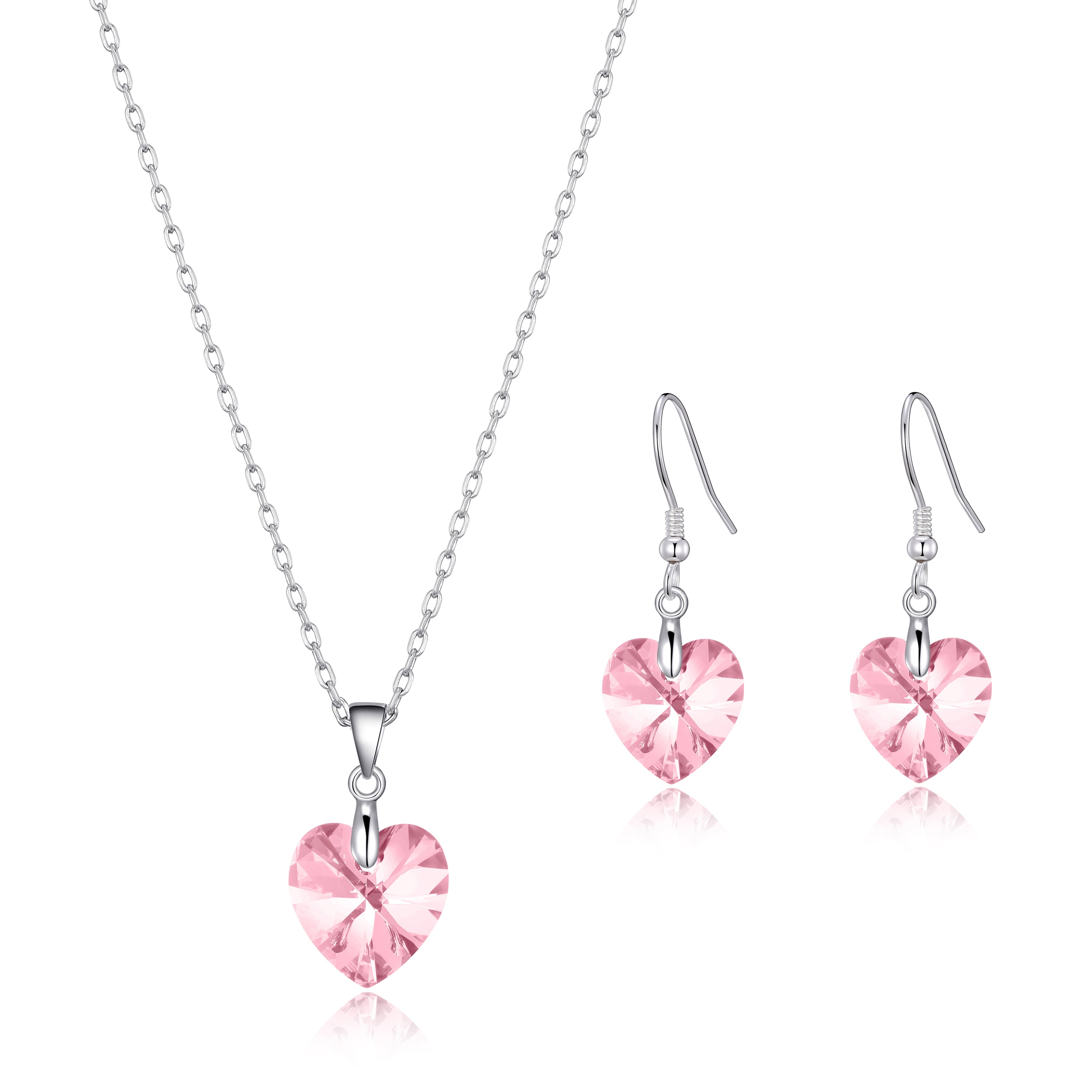 Sterling Silver Light Rose Heart Set Created with Zircondia® Crystals by Philip Jones Jewellery
