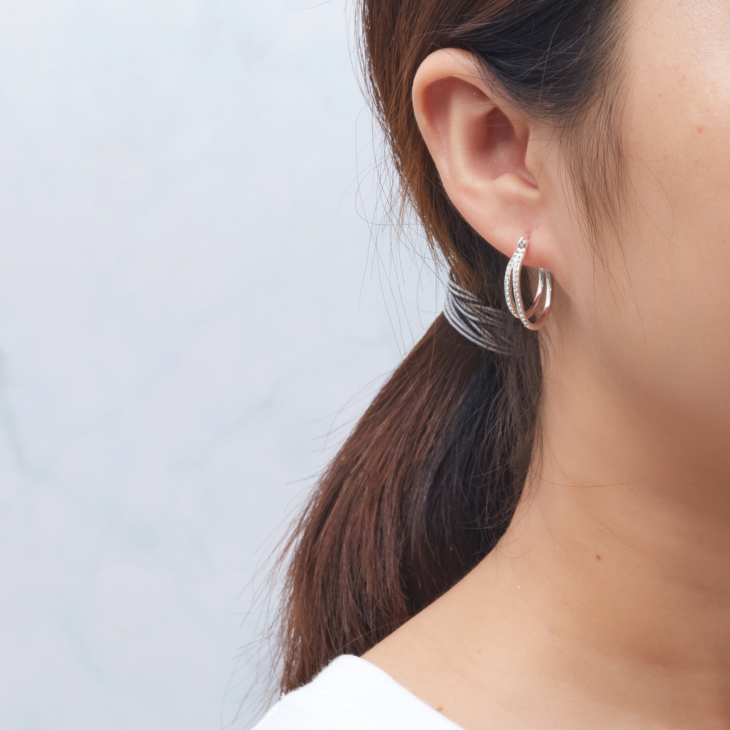 Silver Plated Double Hoop Earrings Created with Zircondia® Crystals
