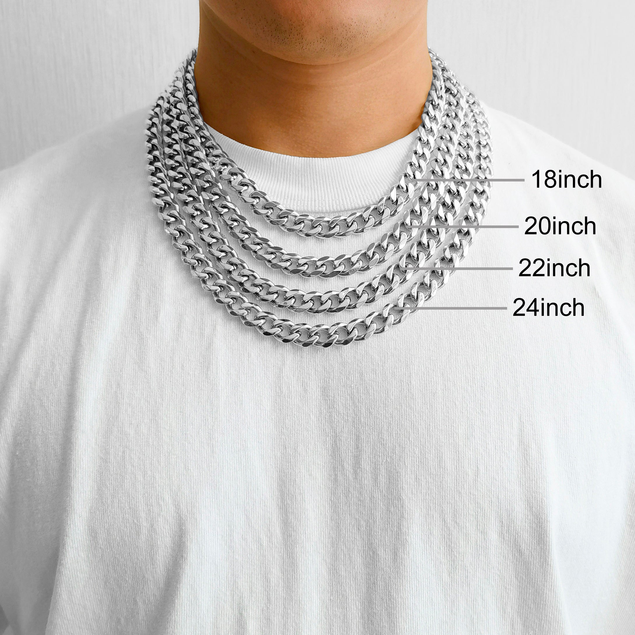 Men's 12mm Stainless Steel 18-24 Inch Curb Chain Necklace