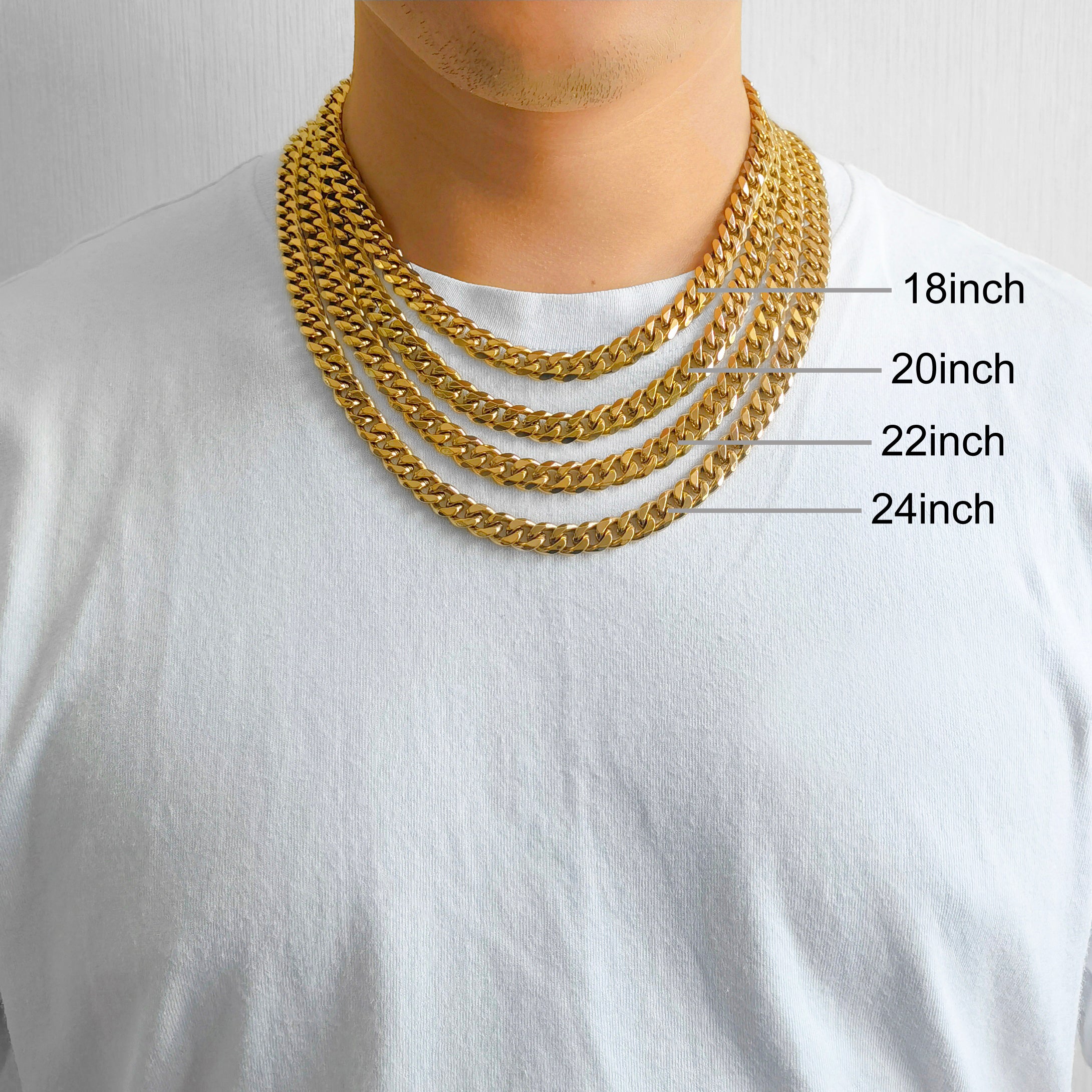Men's 9mm Gold Plated Steel 18-24 Inch Curb Chain Necklace