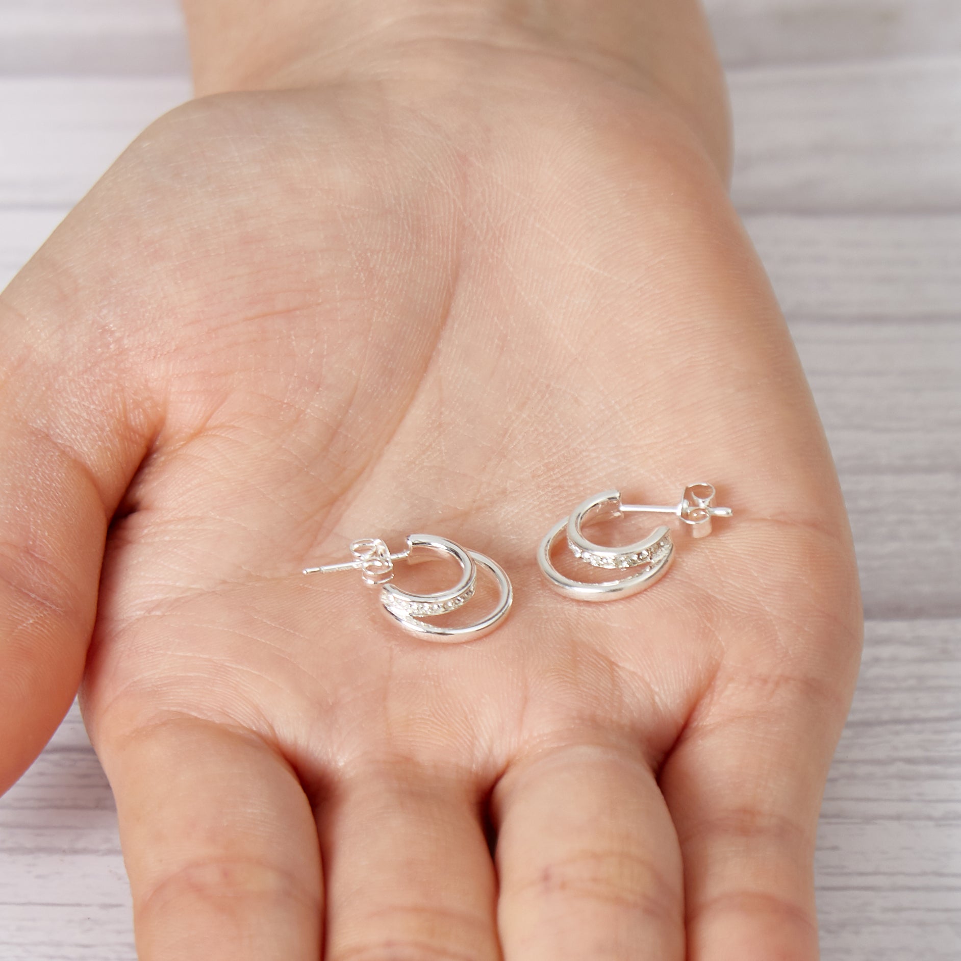 Silver Plated Open Double Hoop Earrings Created With Zircondia® Crystals