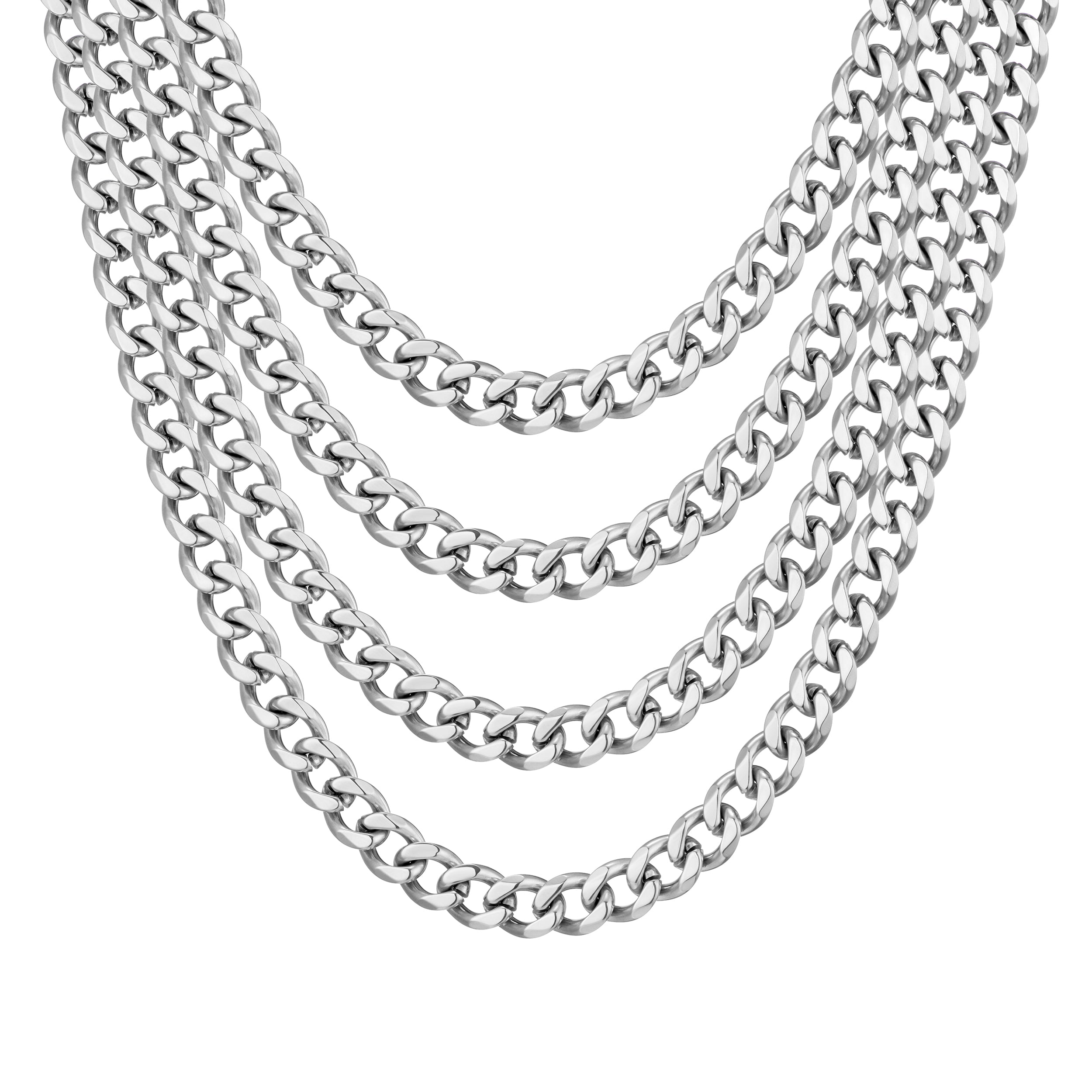 Men's 12mm Stainless Steel 18-24 Inch Curb Chain Necklace by Philip Jones Jewellery