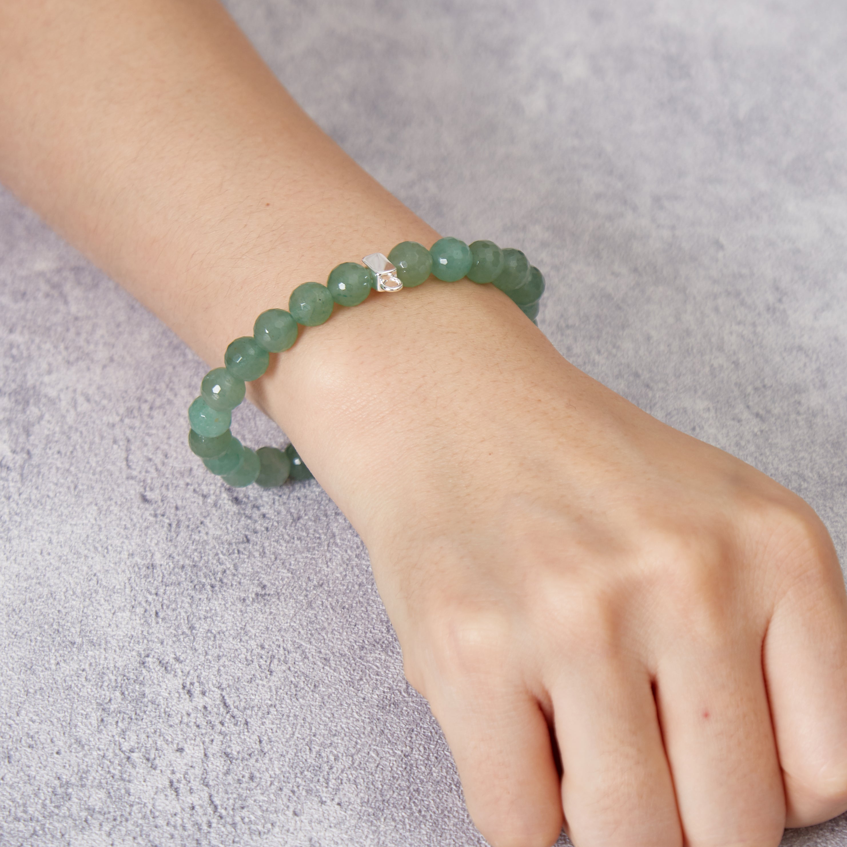 Faceted Green Aventurine Gemstone Charm Stretch Bracelet