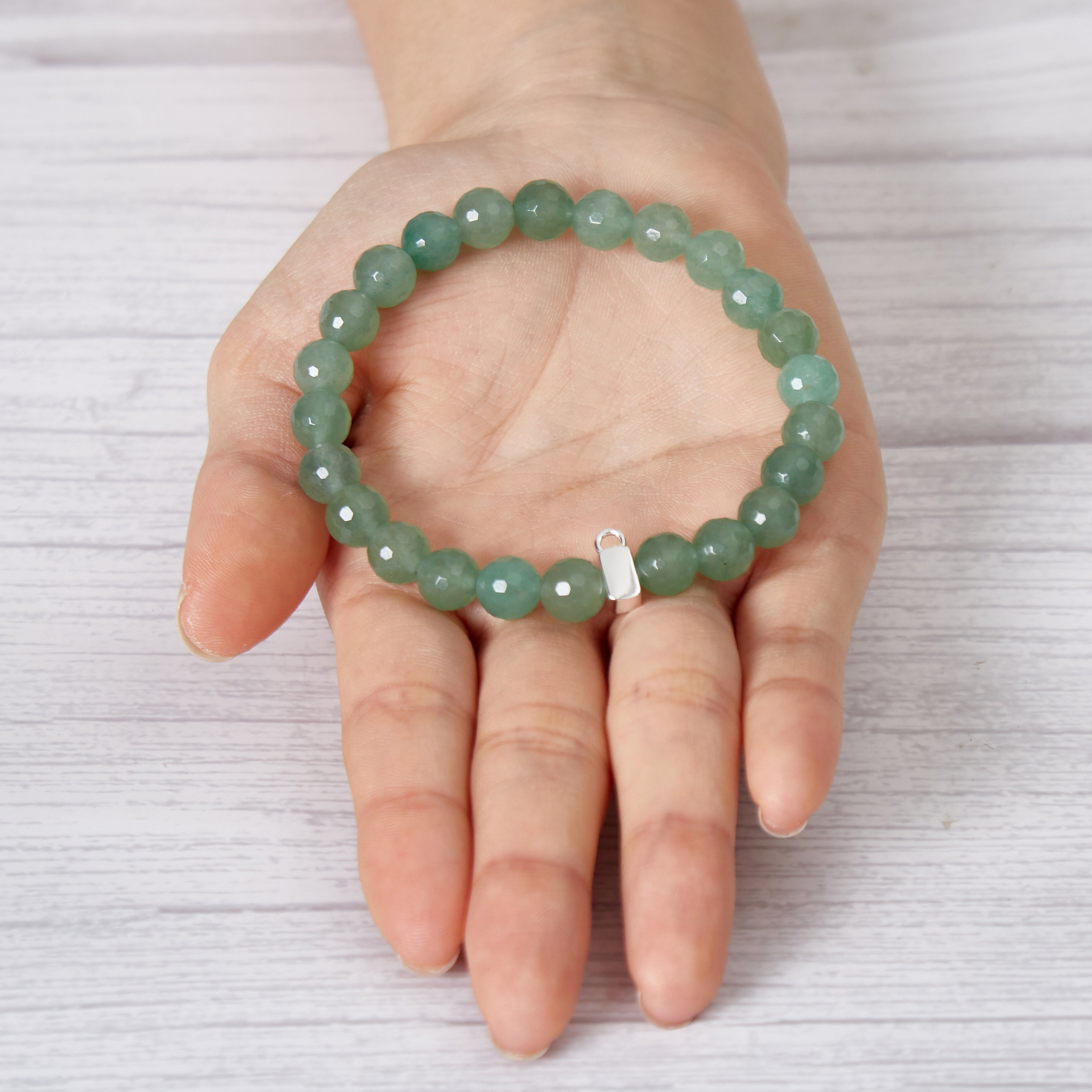 Faceted Green Aventurine Gemstone Stretch Bracelet with Charm Created with Zircondia® Crystals