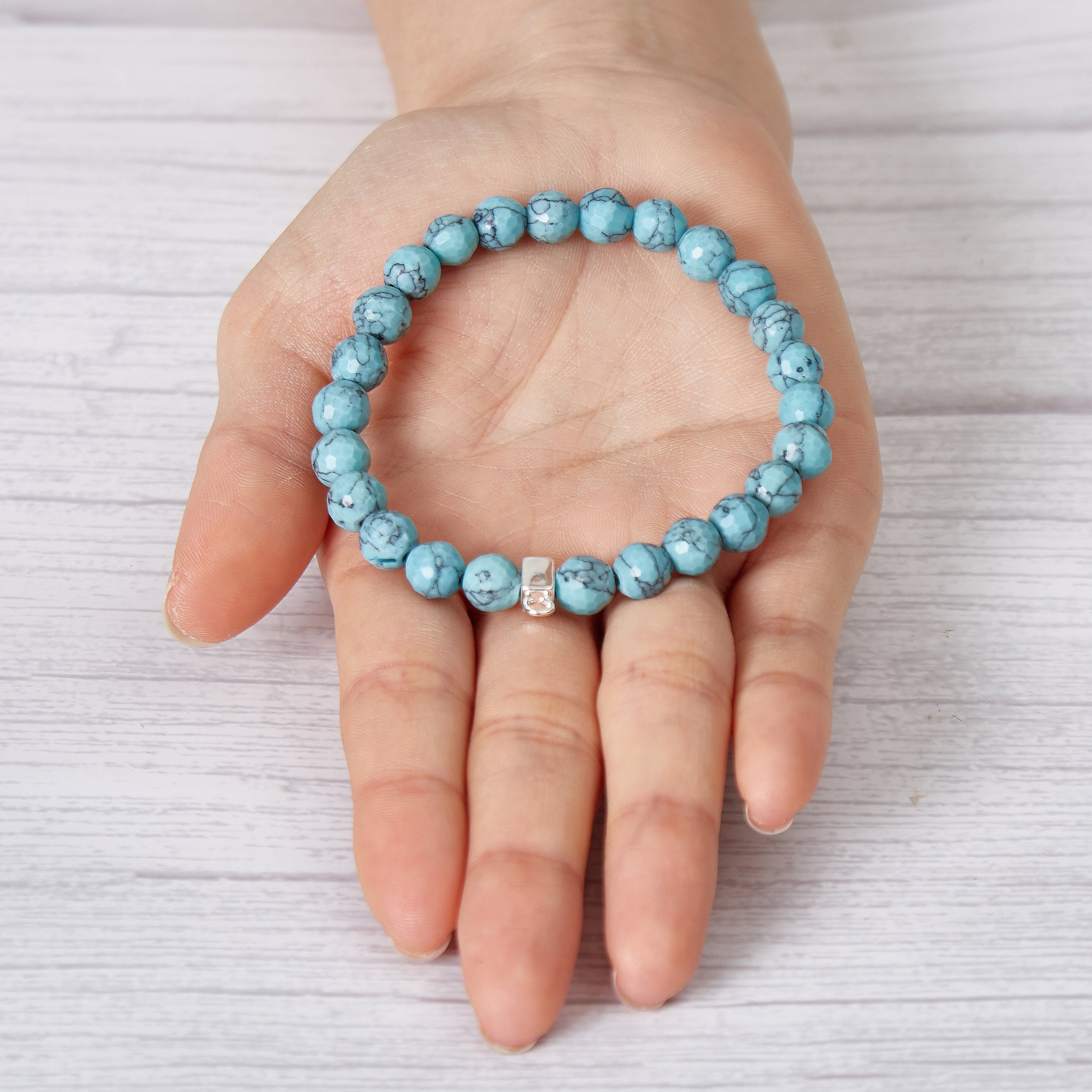 Faceted Synthetic Turquoise Gemstone Charm Stretch Bracelet
