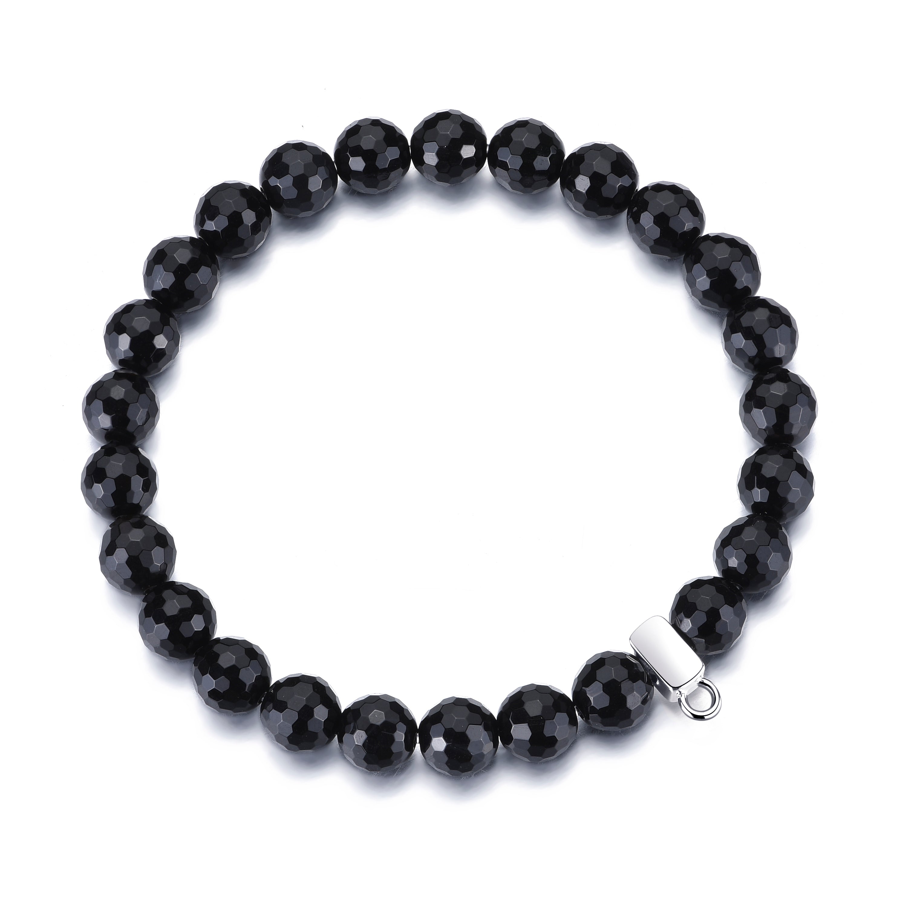 Faceted Black Onyx Gemstone Charm Stretch Bracelet by Philip Jones Jewellery