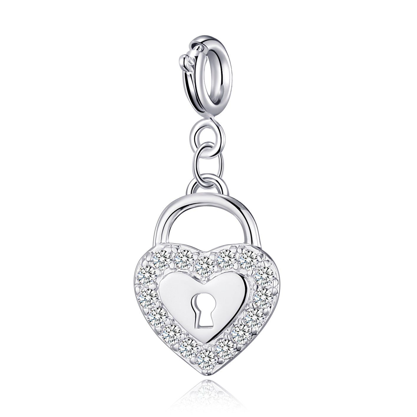 Heart Lock Charm Created with Zircondia® Crystals by Philip Jones Jewellery