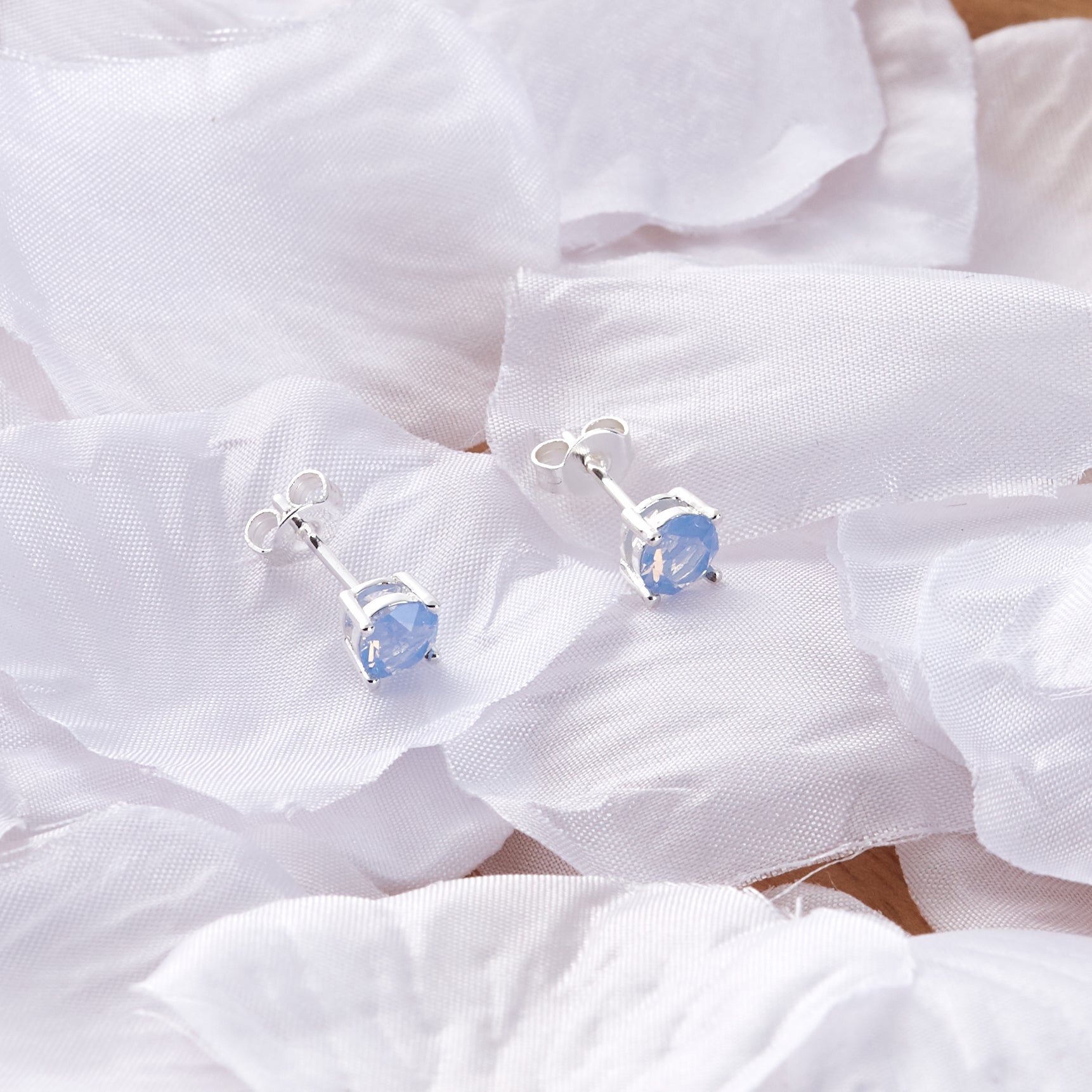 Air Blue Opal Earrings Created with Zircondia® Crystals