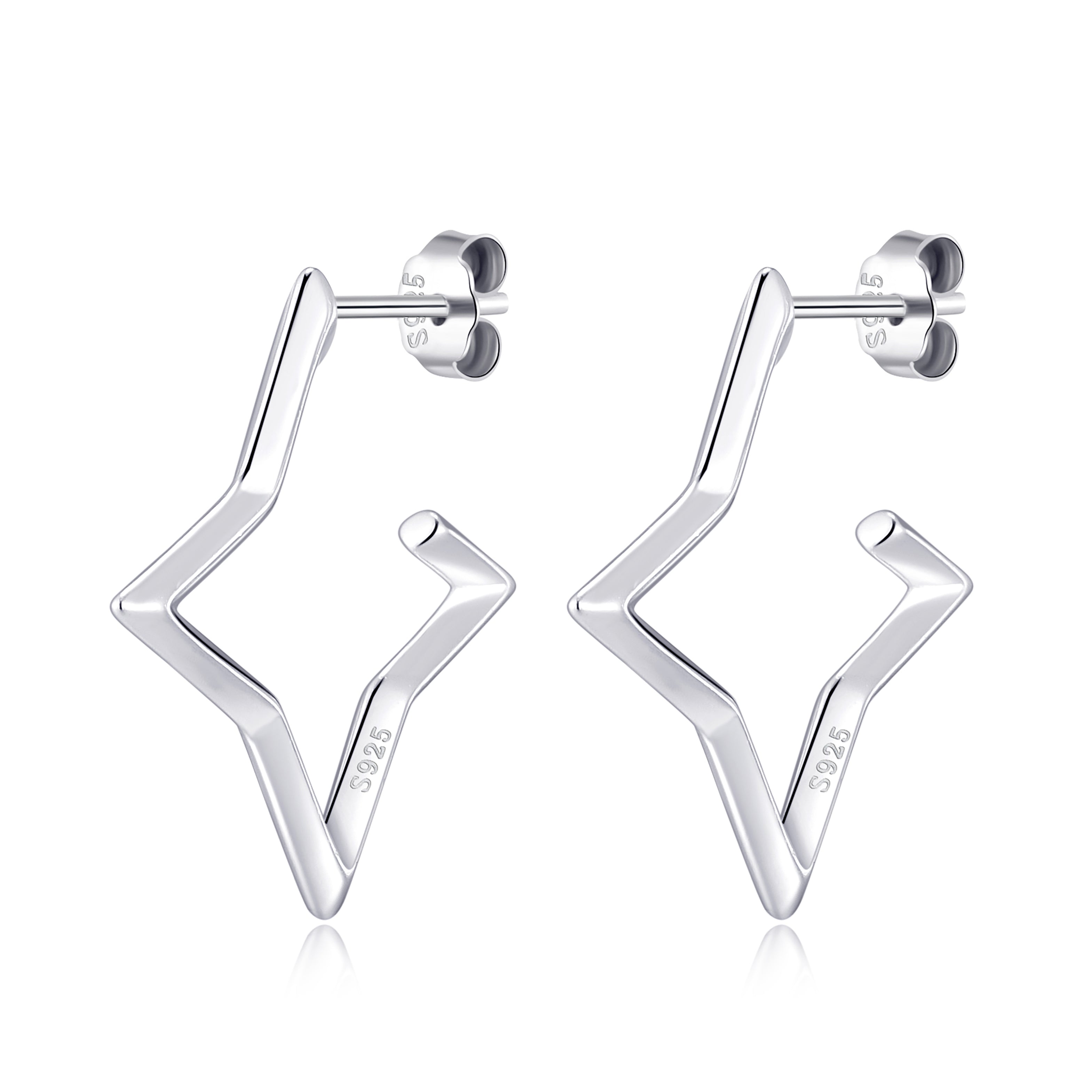 Sterling Silver Star Hoop Earrings by Philip Jones Jewellery