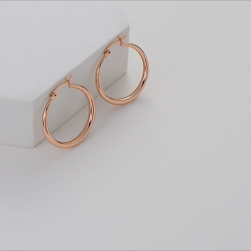 Rose Gold Plated 30mm Hoop Earrings Video