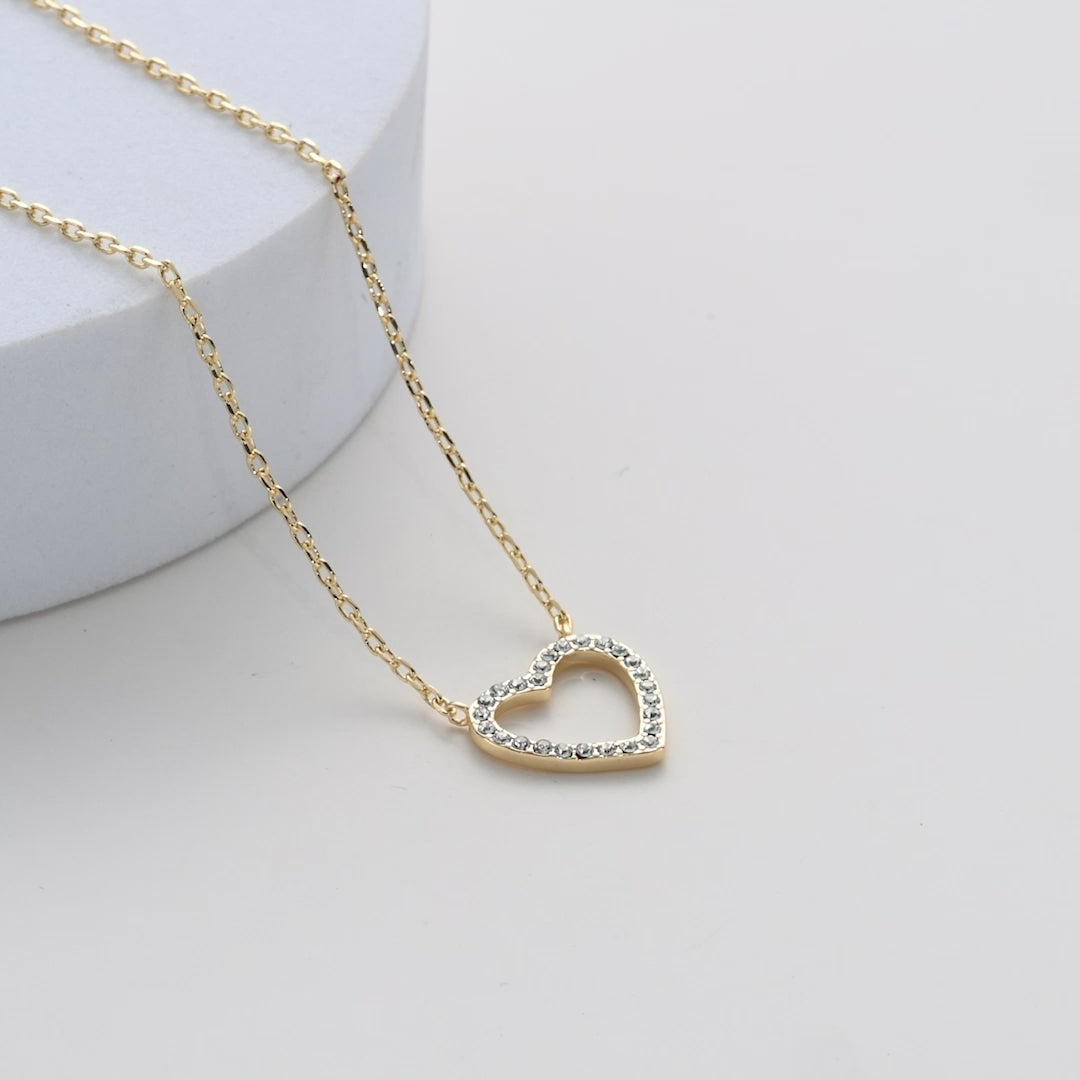 Gold Plated Open Heart Necklace Created with Zircondia® Crystals Video