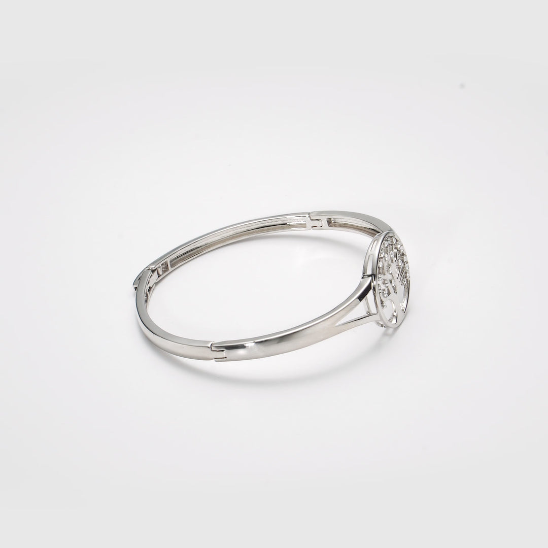 Silver Plated Tree of Life Cuff Bangle Created with Zircondia® Crystals Video