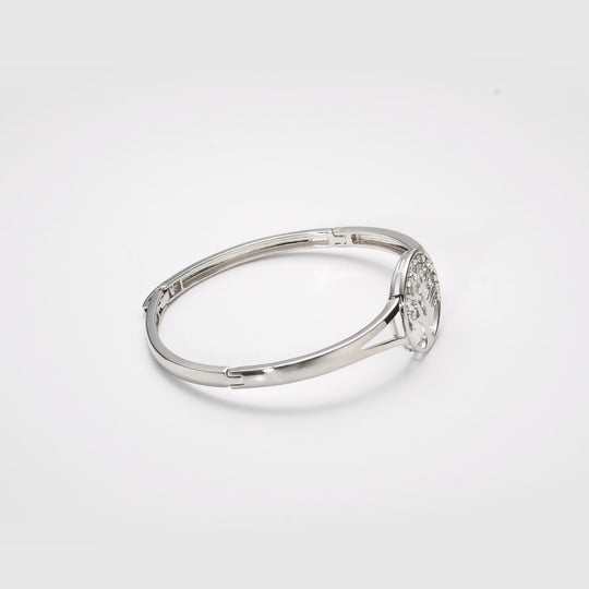 Silver Plated Tree of Life Cuff Bangle Created with Zircondia® Crystals Video