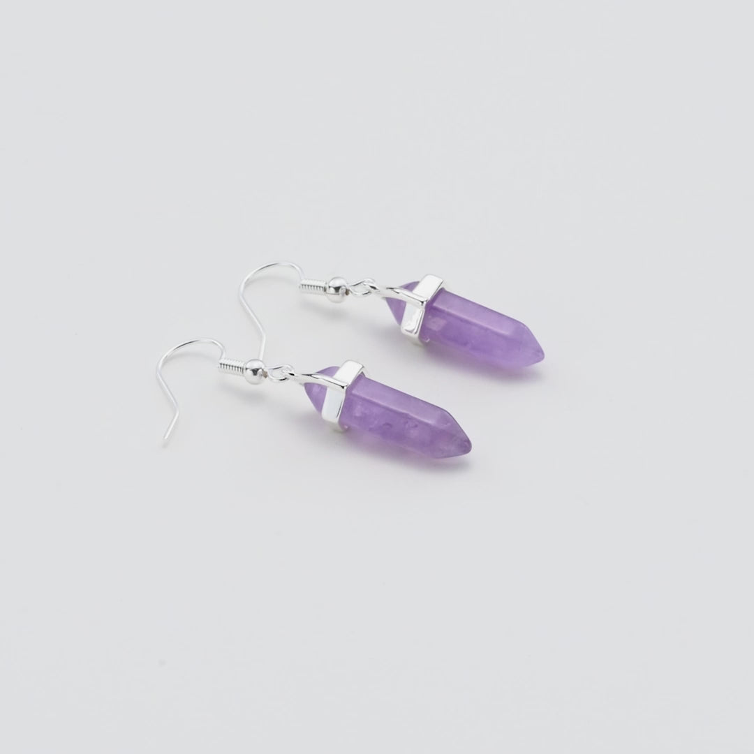 Amethyst Gemstone Drop Earrings with Quote Card Video