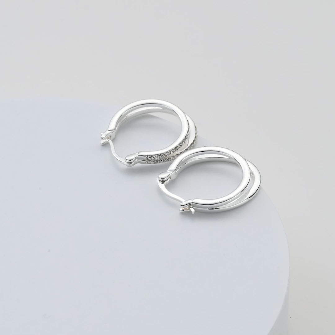 Silver Plated Double Hoop Earrings Created with Zircondia® Crystals Video