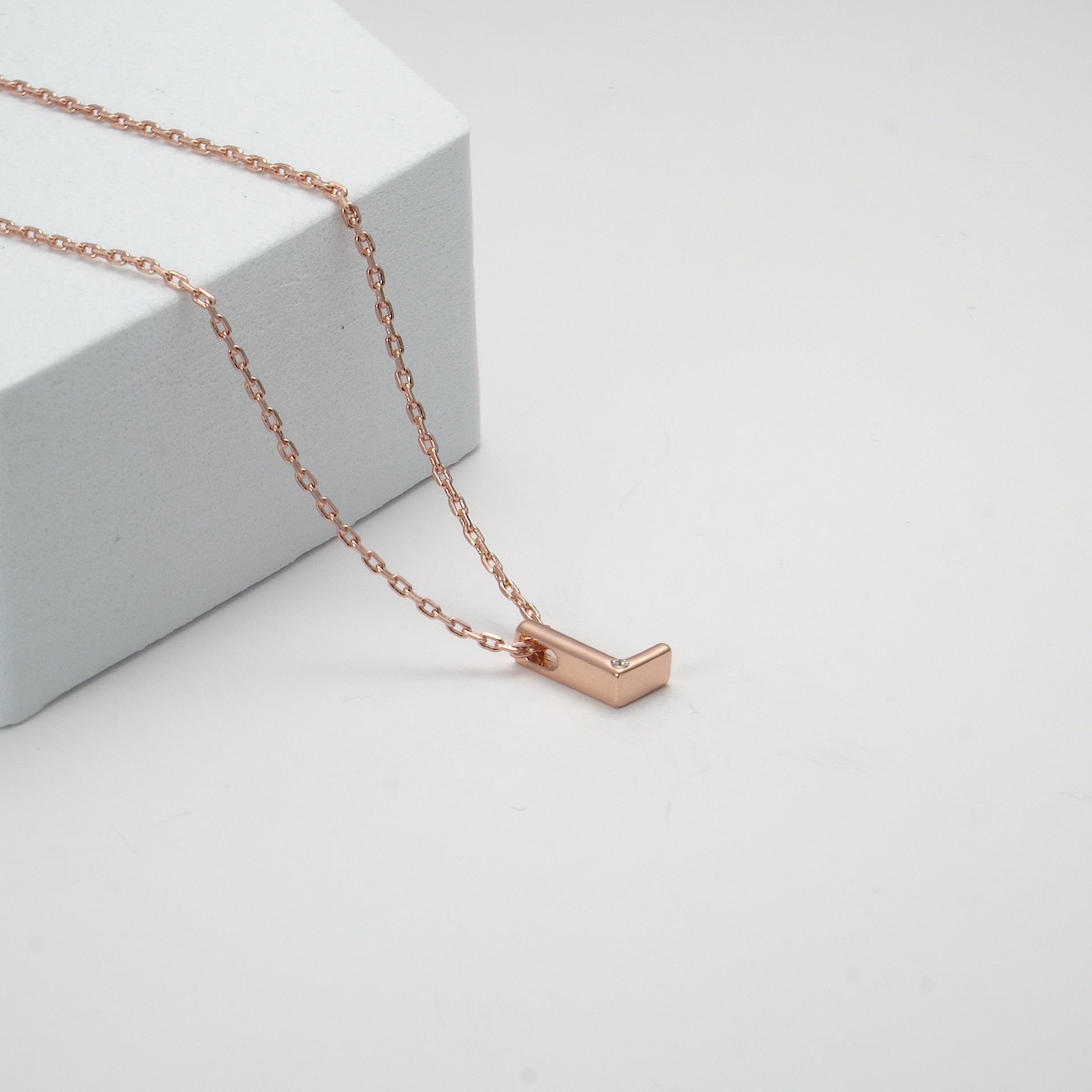 Rose Gold Plated Initial Necklace Letter L Created with Zircondia® Crystals Video