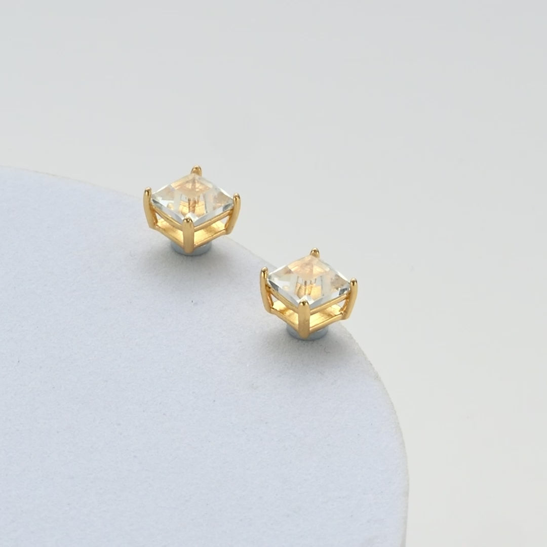 Gold Plated Square Magnetic Clip On Stud Earrings Created with Zircondia® Crystals