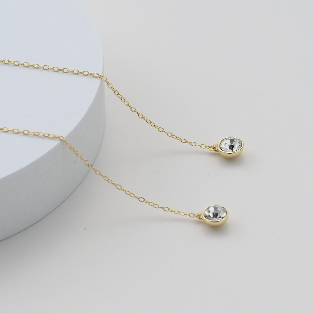 Gold Plated Sterling Silver Thread Earrings Created with Zircondia® Crystals Video