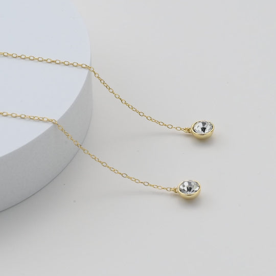 Gold Plated Sterling Silver Thread Earrings Created with Zircondia® Crystals Video